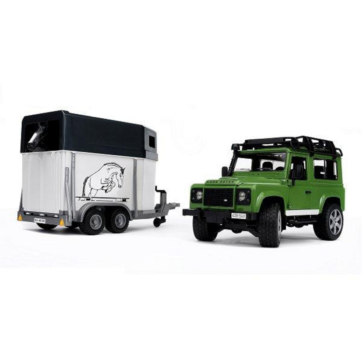 Bruder Land Rover Defender 90 Break avec van et figurine cheval