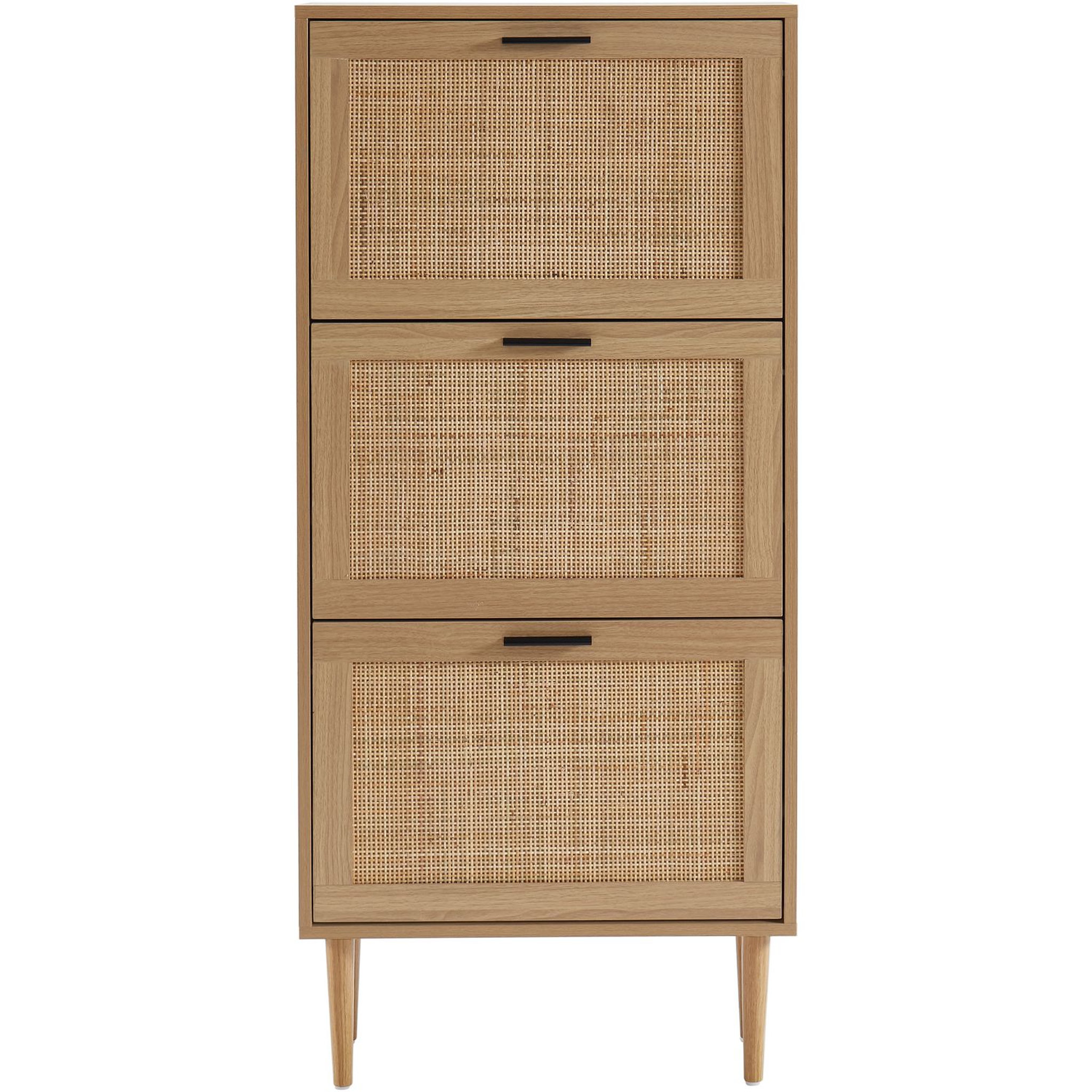 Voir la diapositive 4 : Meuble À Chaussures Cannage Et Décor Bois 3 Portes - L60 cm AMANDINE