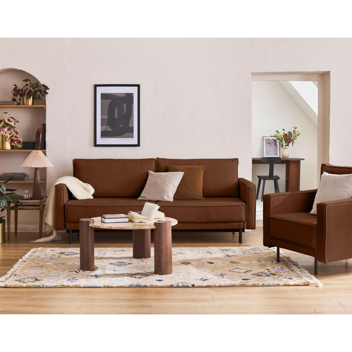 LISA DESIGN Charlie - canapé droit 3 places - convertible avec coffre - en tissu