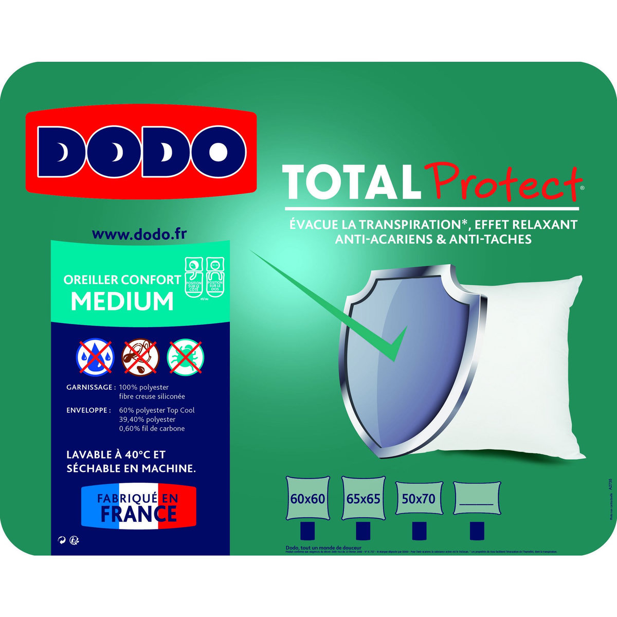 DODO Oreiller moelleux en microfibre TOTAL PROTECT