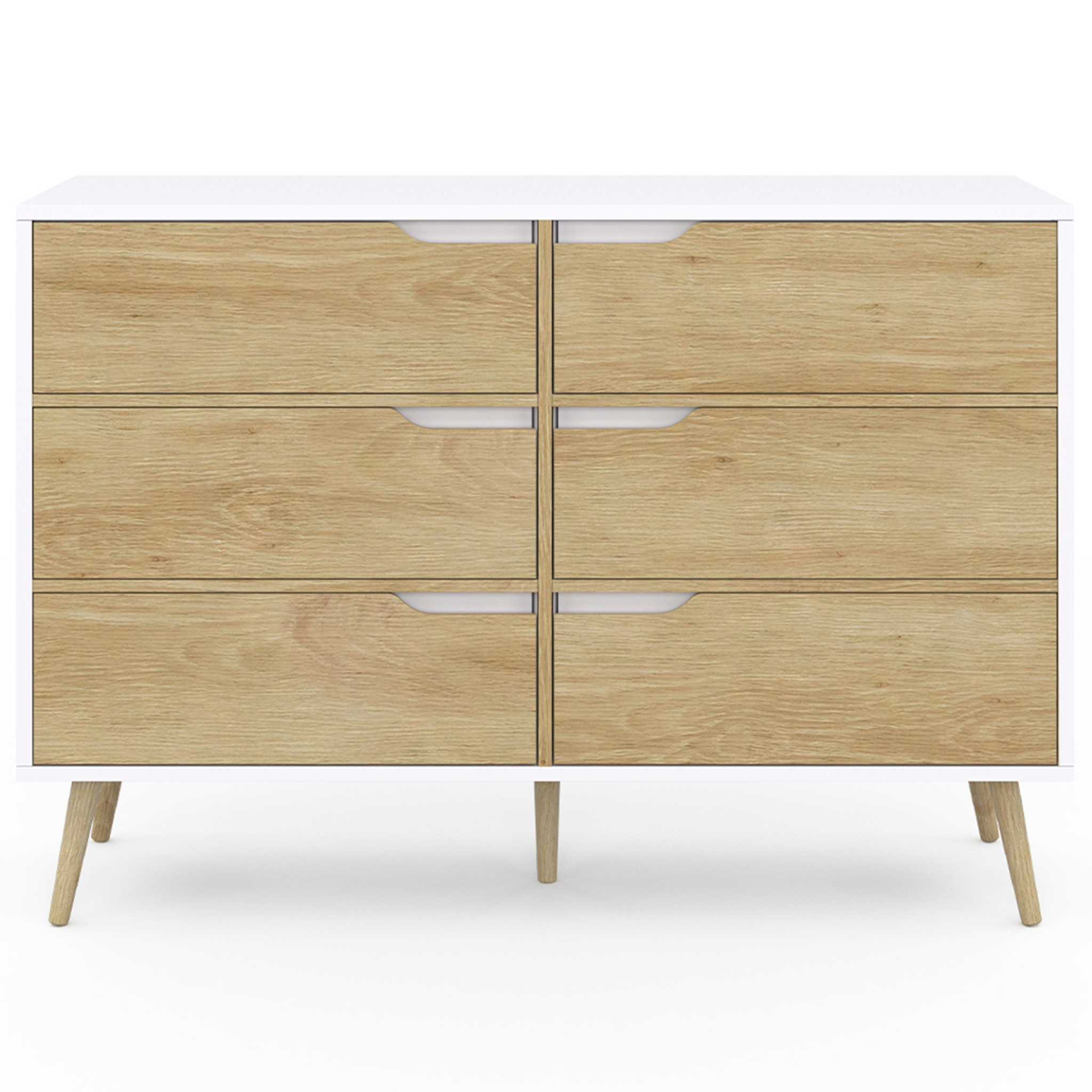 Voir la diapositive 3 : ID MARKET Commode 6 tiroirs helsinki 115 cm scandinave blanc et effet hêtre