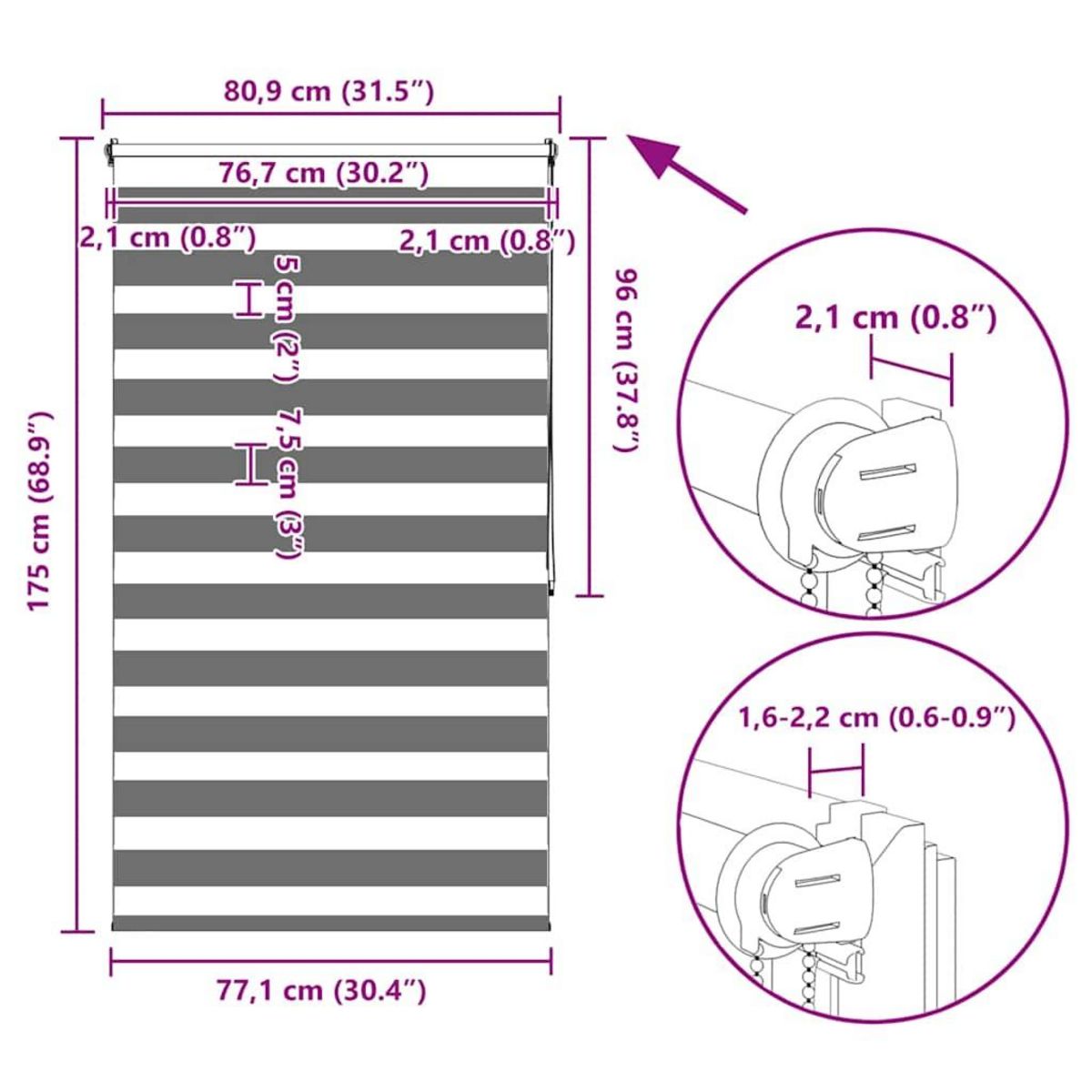VIDAXL Store enrouleur tamisant 80 x 175 cm gris