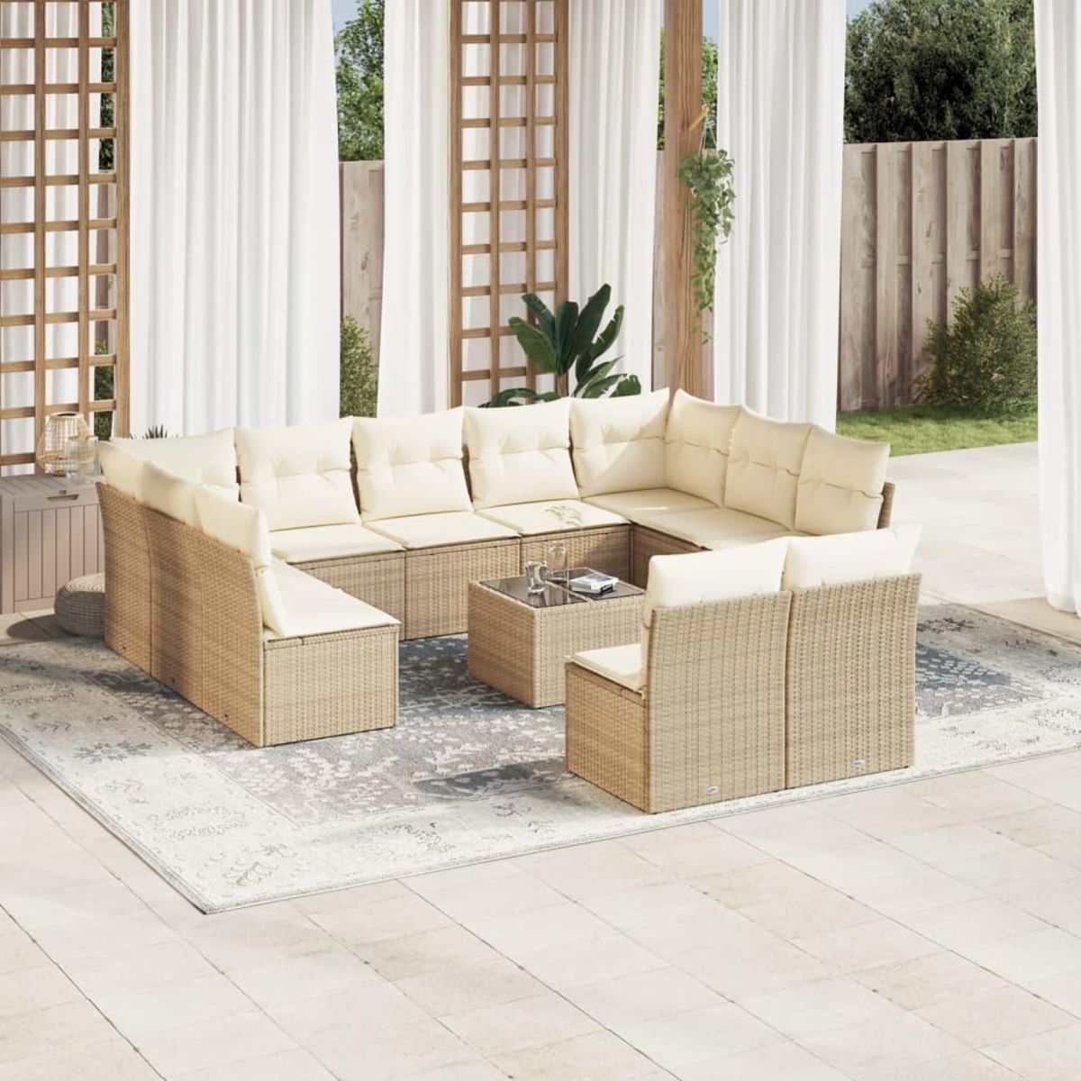VIDAXL Salon de jardin avec coussins 12 pcs beige resine tressee