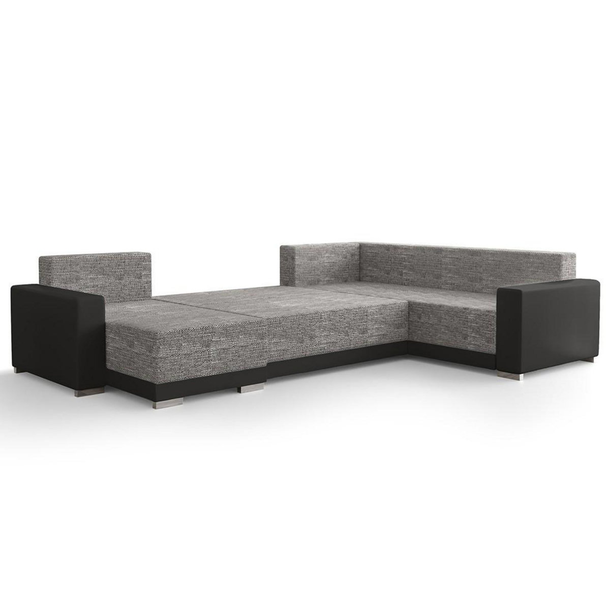 BEST MOBILIER Roger - canapé panoramique d'angle réversible 7 places convertible avec coffre en tissu