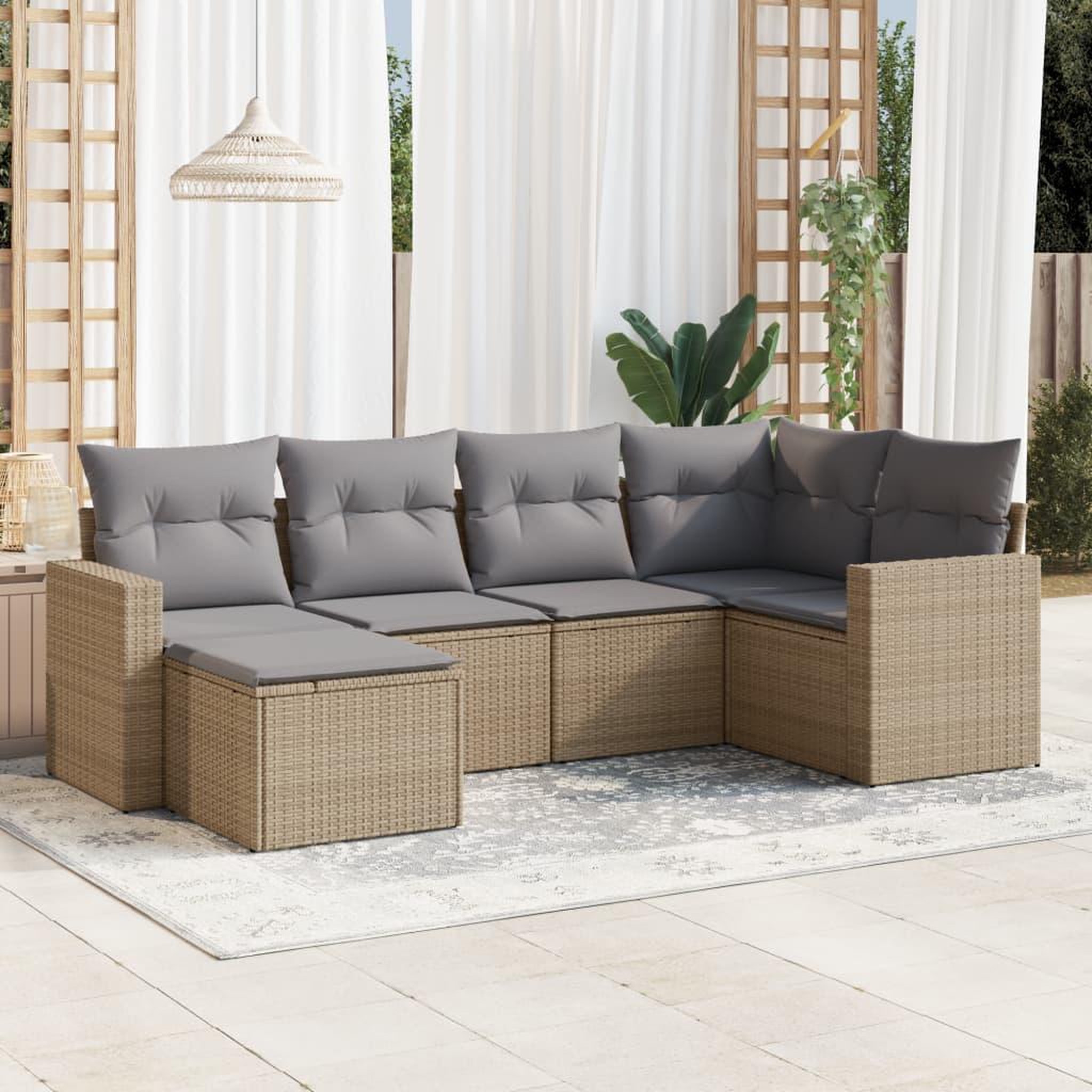 VIDAXL Salon de jardin avec coussins 6 pcs beige resine tressee