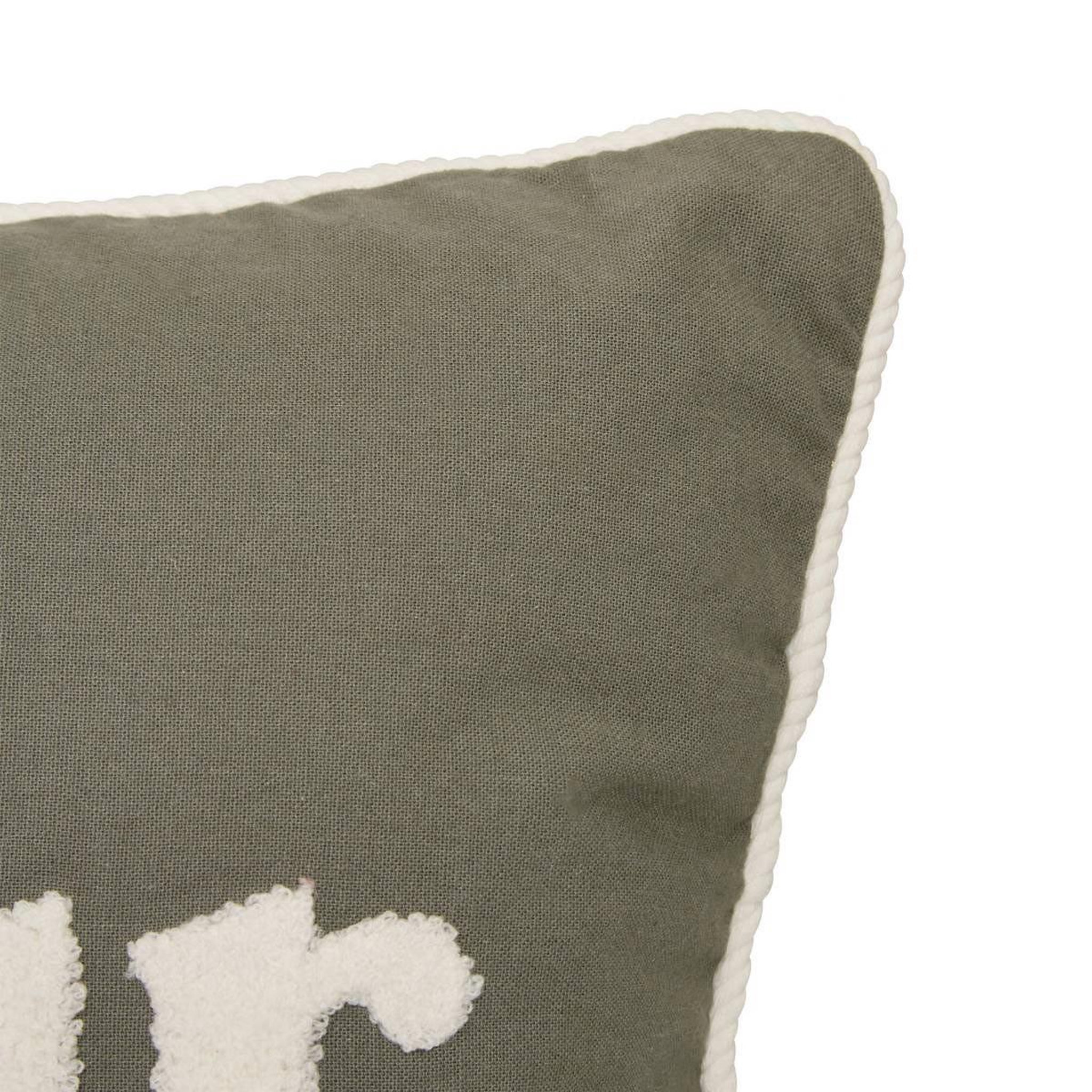 Voir la diapositive 2 : ATMOSPHERA Coussin déco brodé  chéri  38x58cm kaki