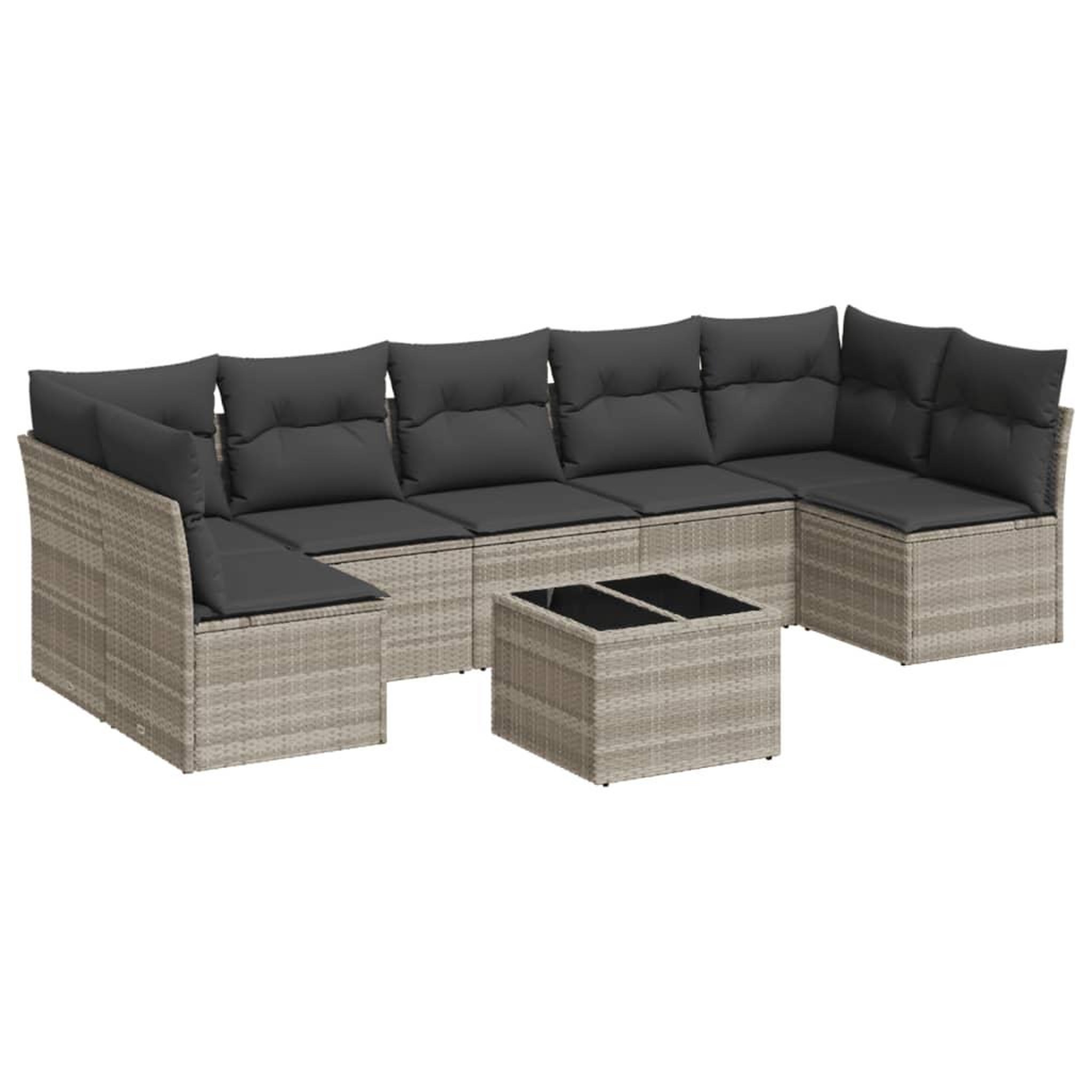 Voir la diapositive 2 : VIDAXL Salon de jardin 8 pcs avec coussins gris clair resine tressee