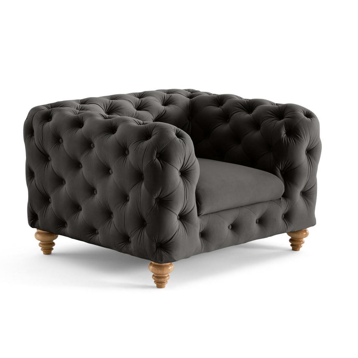 LISA DESIGN Walter - fauteuil chesterfield en velours - pieds bois