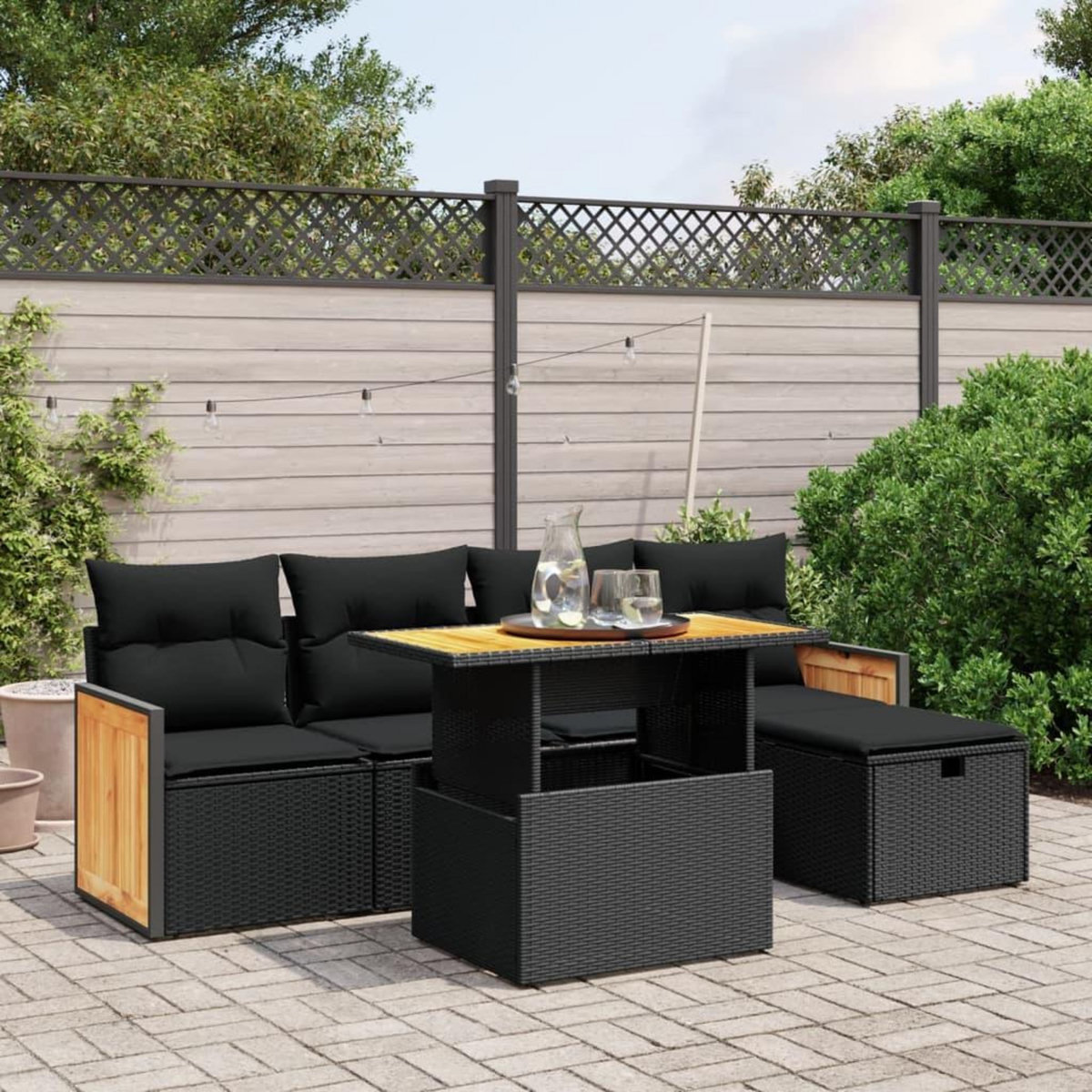 VIDAXL Salon de jardin 6 pcs avec coussins noir resine tressee