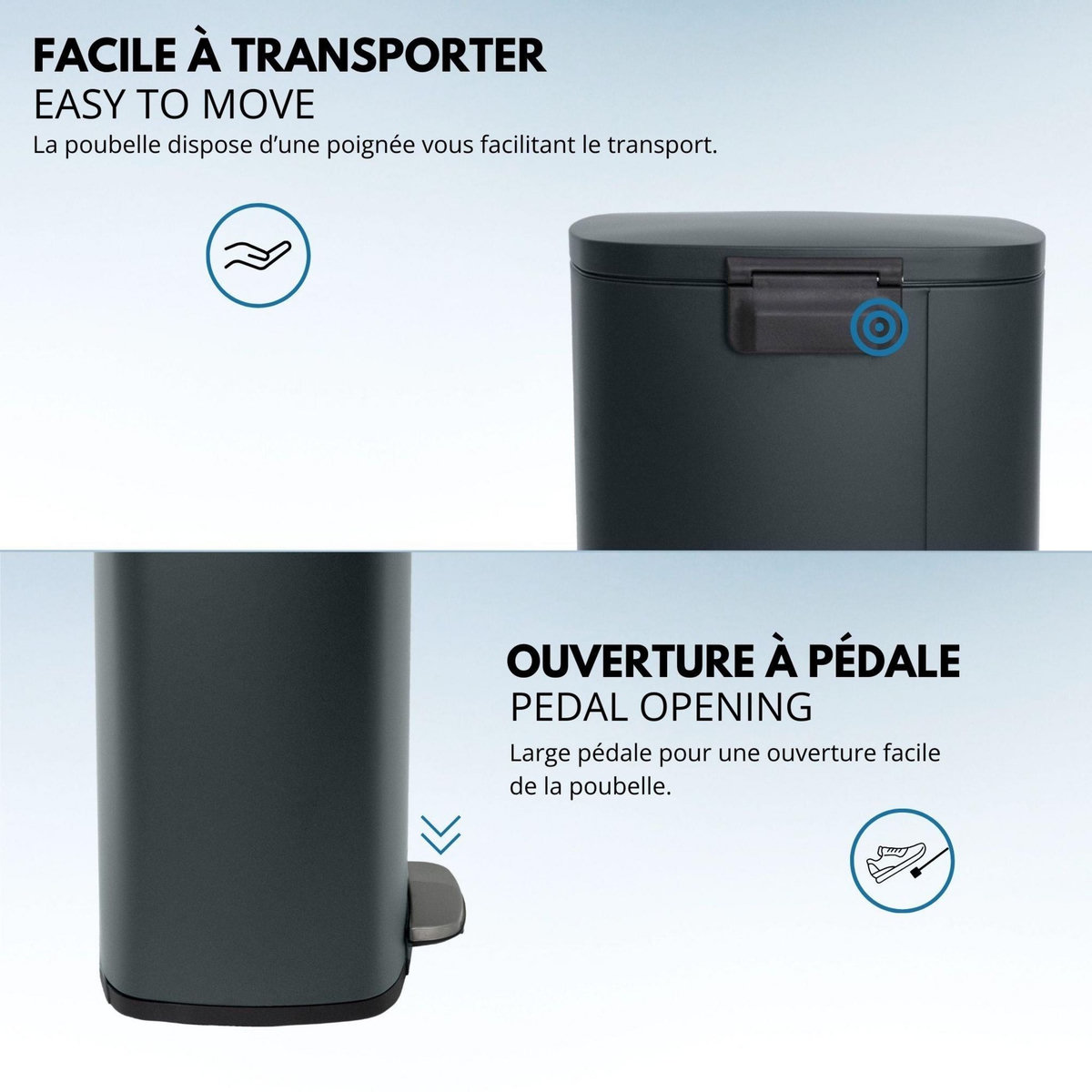 Kitchen move Poubelle de cuisine à pédale ADMIRAL Gris Acier inoxydable 50L