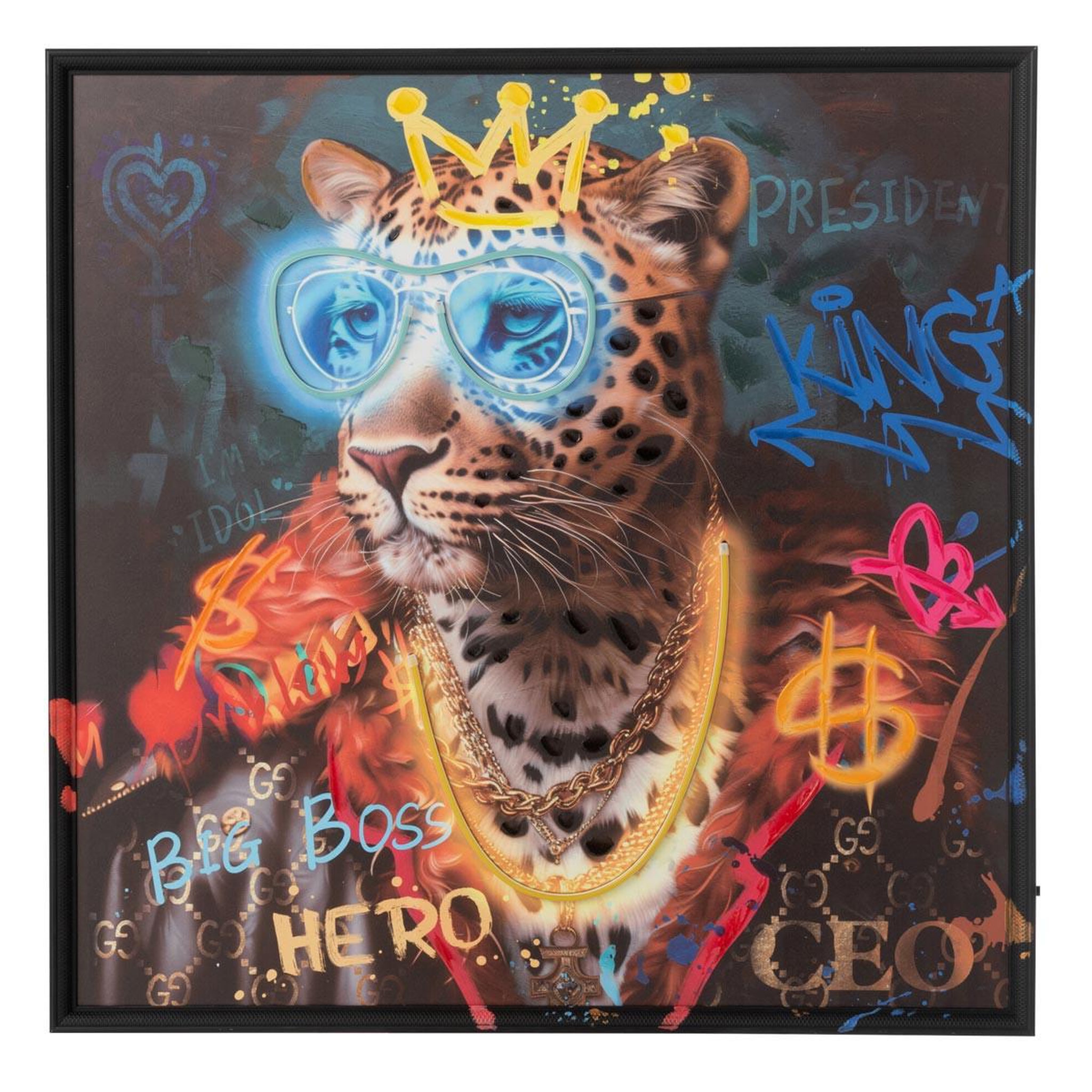 Voir la diapositive 2 : J-LINE Tableau à led  jaguar  83x83cm multicolore