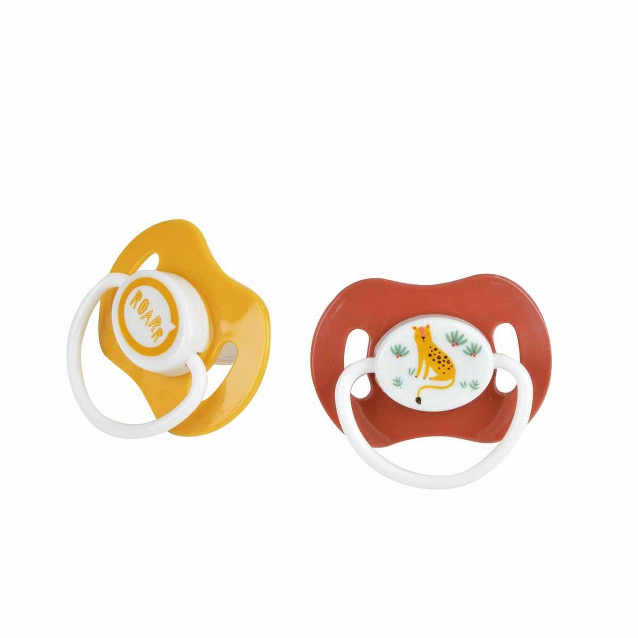 BEBE DOUCEUR Lot de 2 sucettes bébé léopard  sweet savane  0 à 6 mois jaune