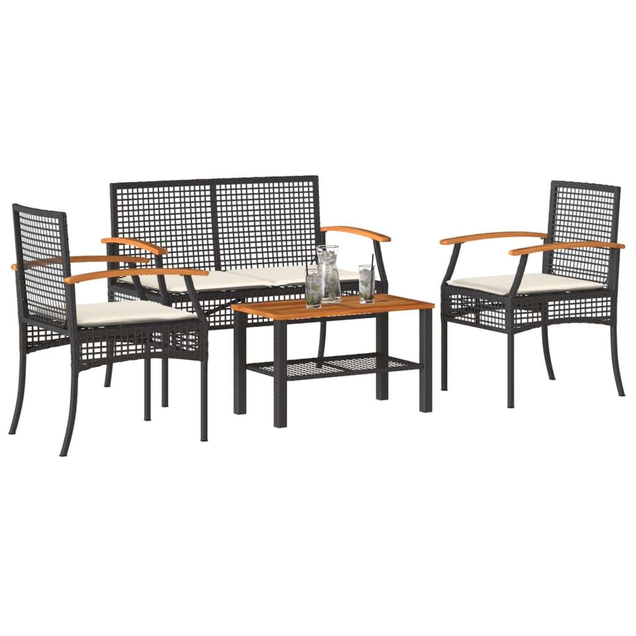 VIDAXL Salon de jardin 4 pcs avec coussins Noir Resine tressee