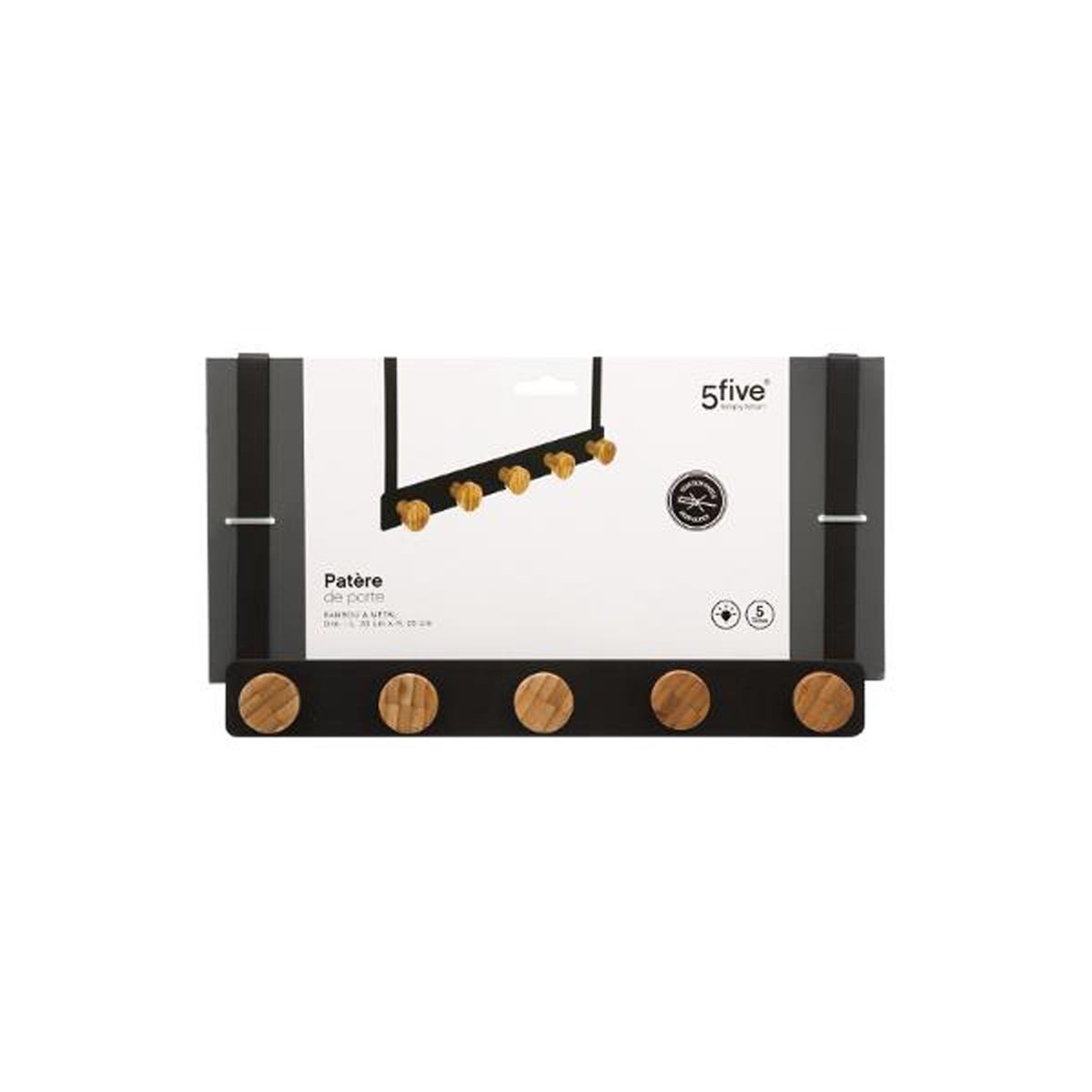 Voir la diapositive 3 : FIVE Patère en métal & bambou  5 têtes  20cm noir
