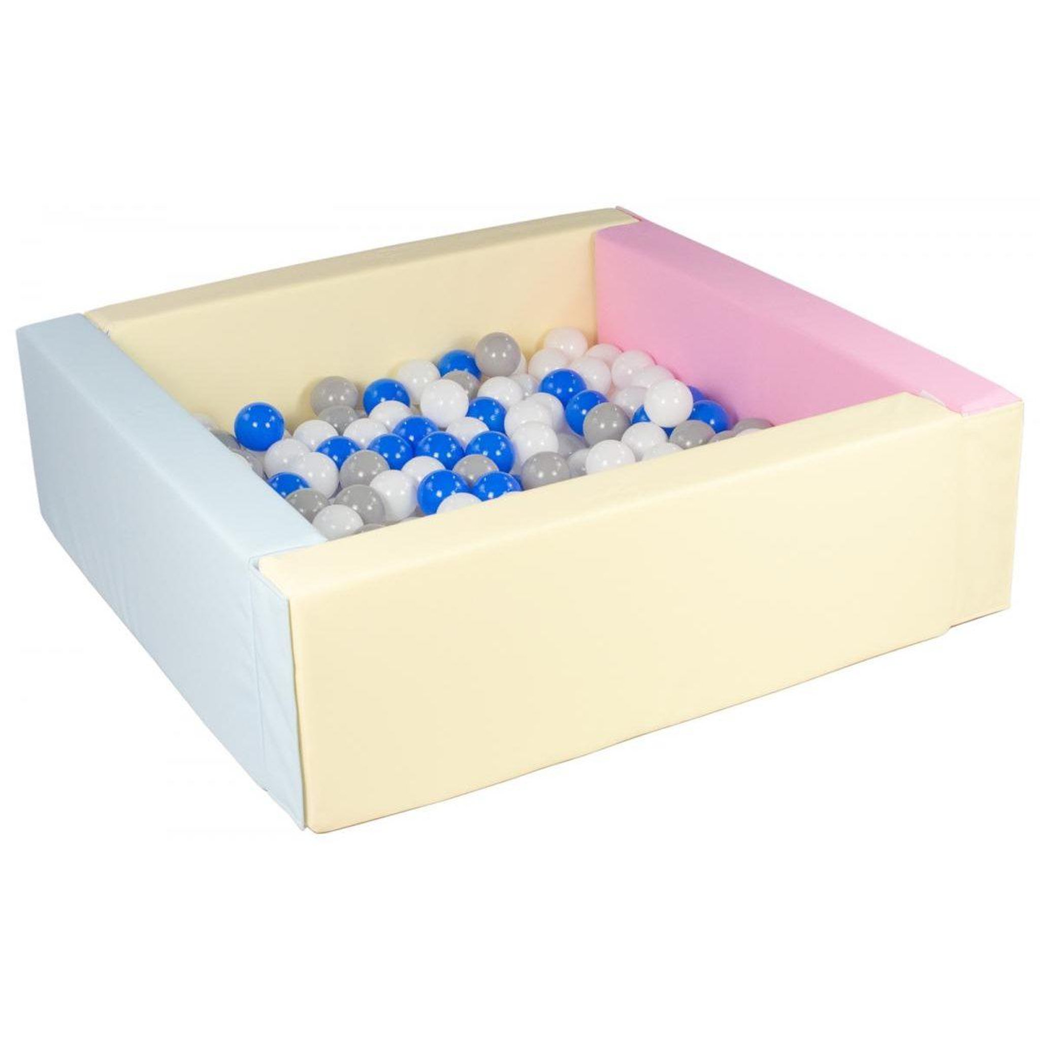 VELINDA Piscine à balles carrée avec 200 balles - rose, bleu, jaune (pastel)/blanc,bleu,gris