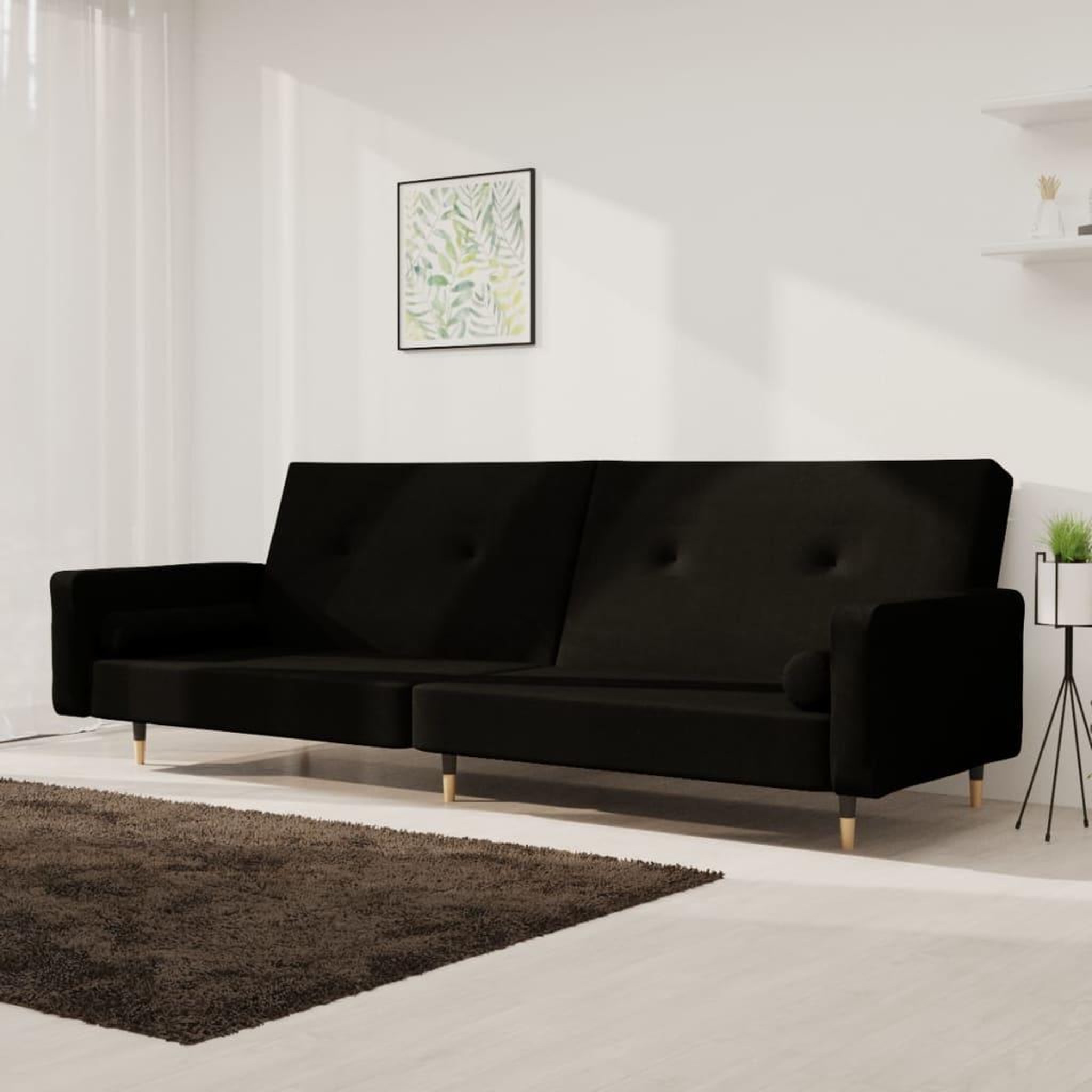 VIDAXL Canape-lit a 2 places avec deux oreillers Noir Velours