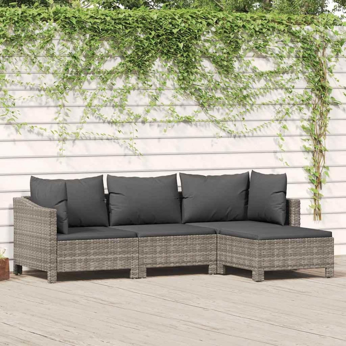 VIDAXL Salon de jardin 4 pcs avec coussins Gris Resine tressee