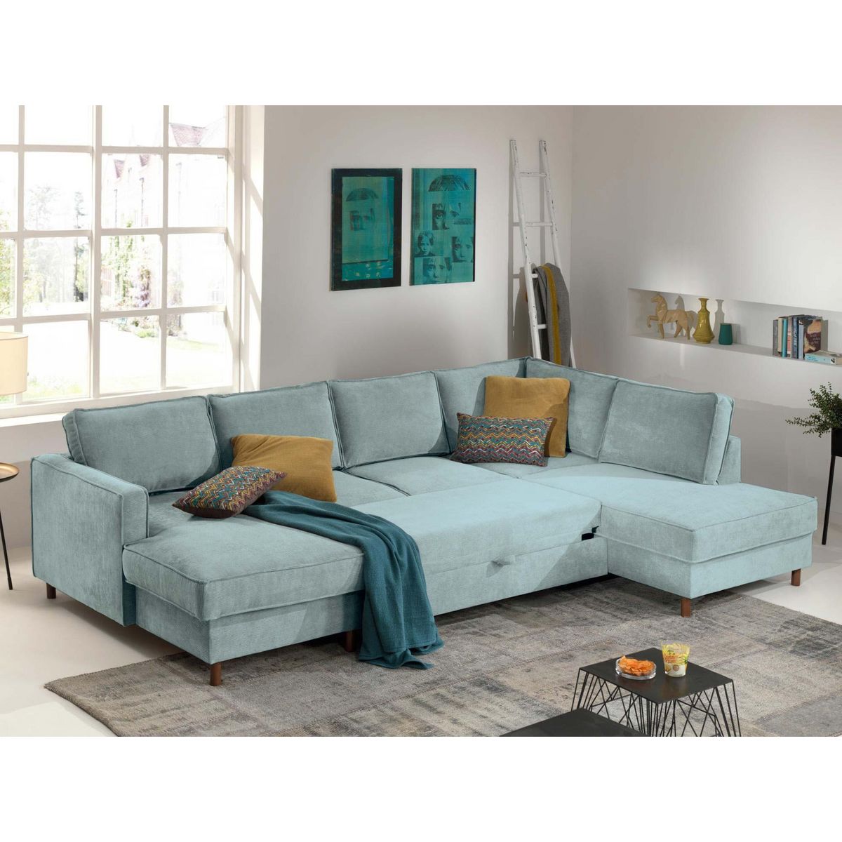 LISA DESIGN Jake - canapé panoramique d'angle droit - convertible avec coffre - 7 places - en velours côtelé