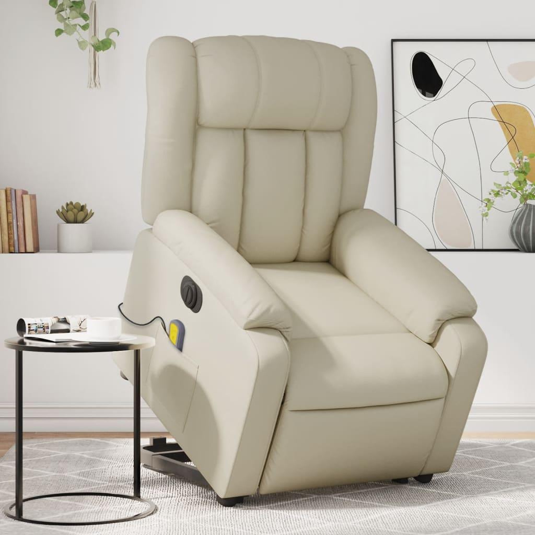 VIDAXL Fauteuil inclinable de massage electrique creme similicuir