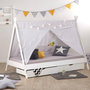 Voir la diapositive 2 : HomeStyle4U Lit enfant Tipi 90x200 Blanc avec Sommier à Lattes Tiroir 2 tiroirs et Tissu de Tente Gris étoilé