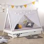 Voir la diapositive 2 : HomeStyle4U Lit enfant Tipi 90x200 Blanc avec Sommier à Lattes Tiroir 2 tiroirs et Tissu de Tente Gris étoilé