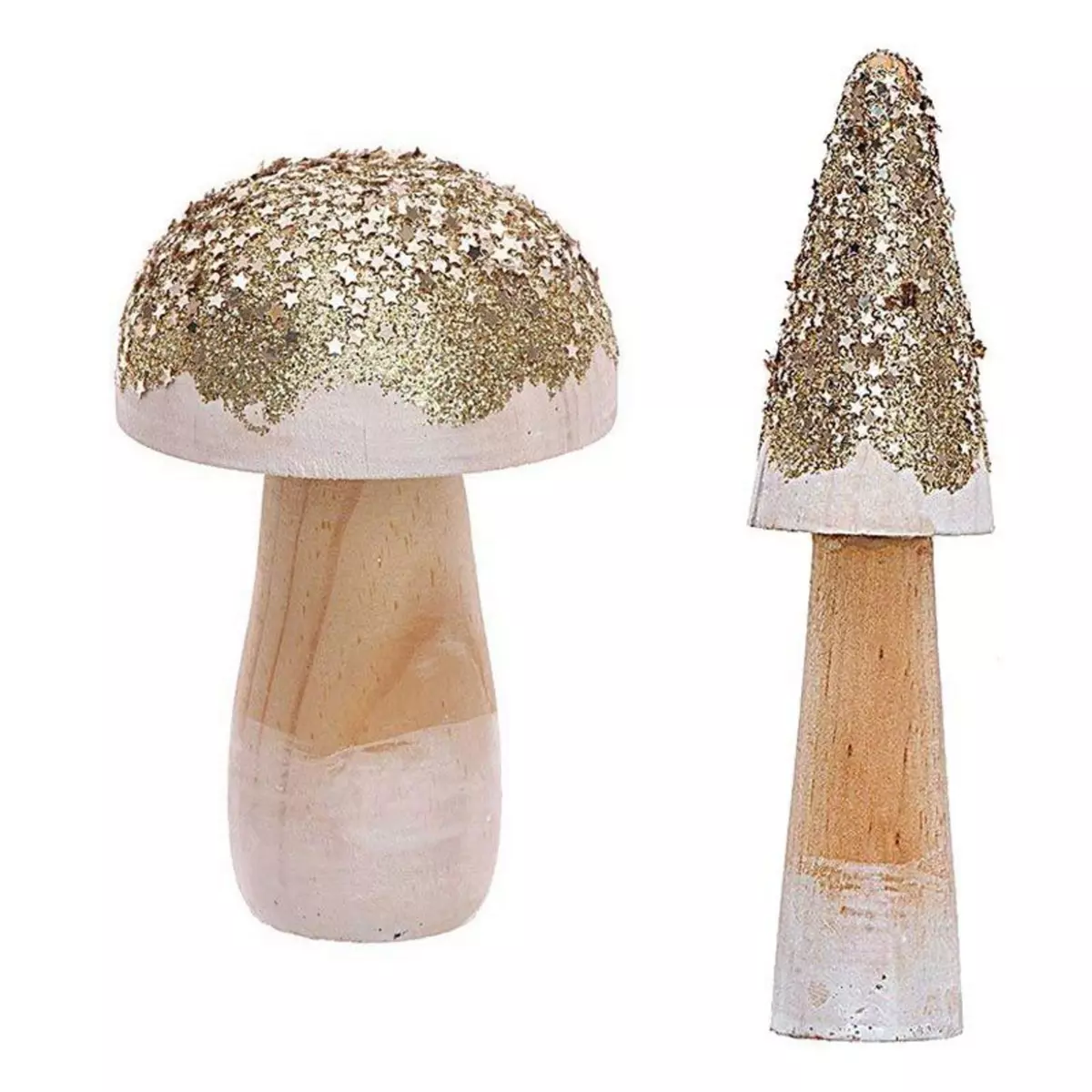 RICO DESIGN 2 champignons décoratifs en bois dorés