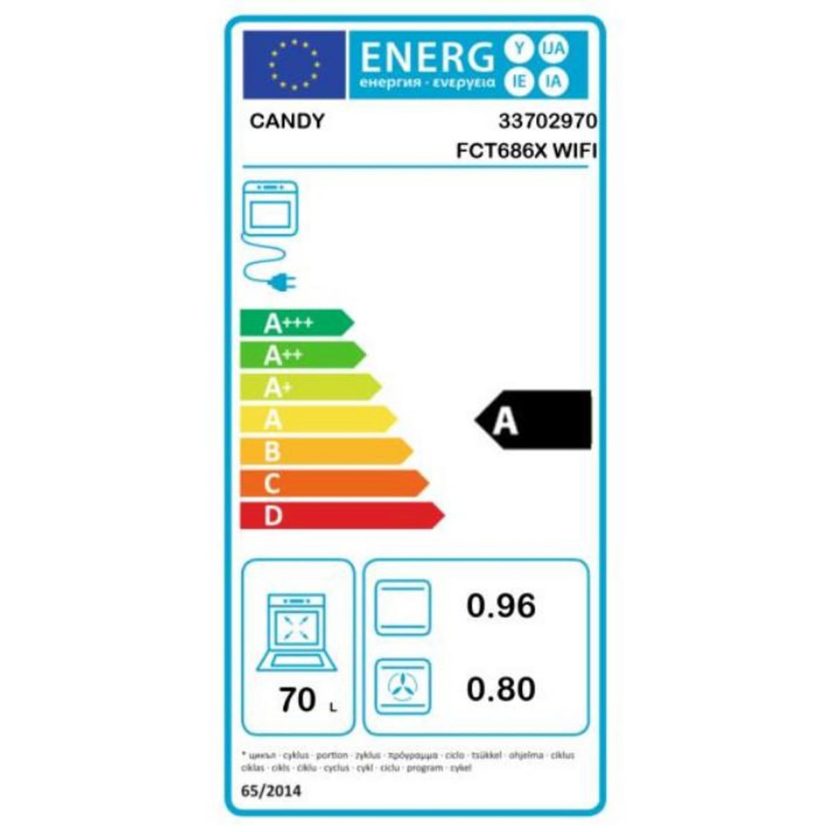 Candy Four intégrable multifonction 70l 60cm pyrolyse inox - fct686xwifi