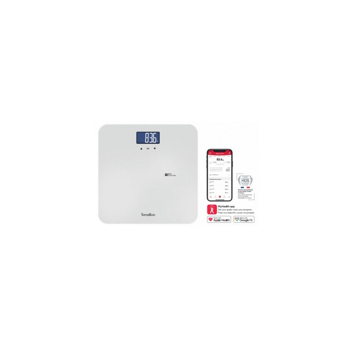 Terraillon Pèse-personne connecté wi-fi 180kg/100g blanc - 15313