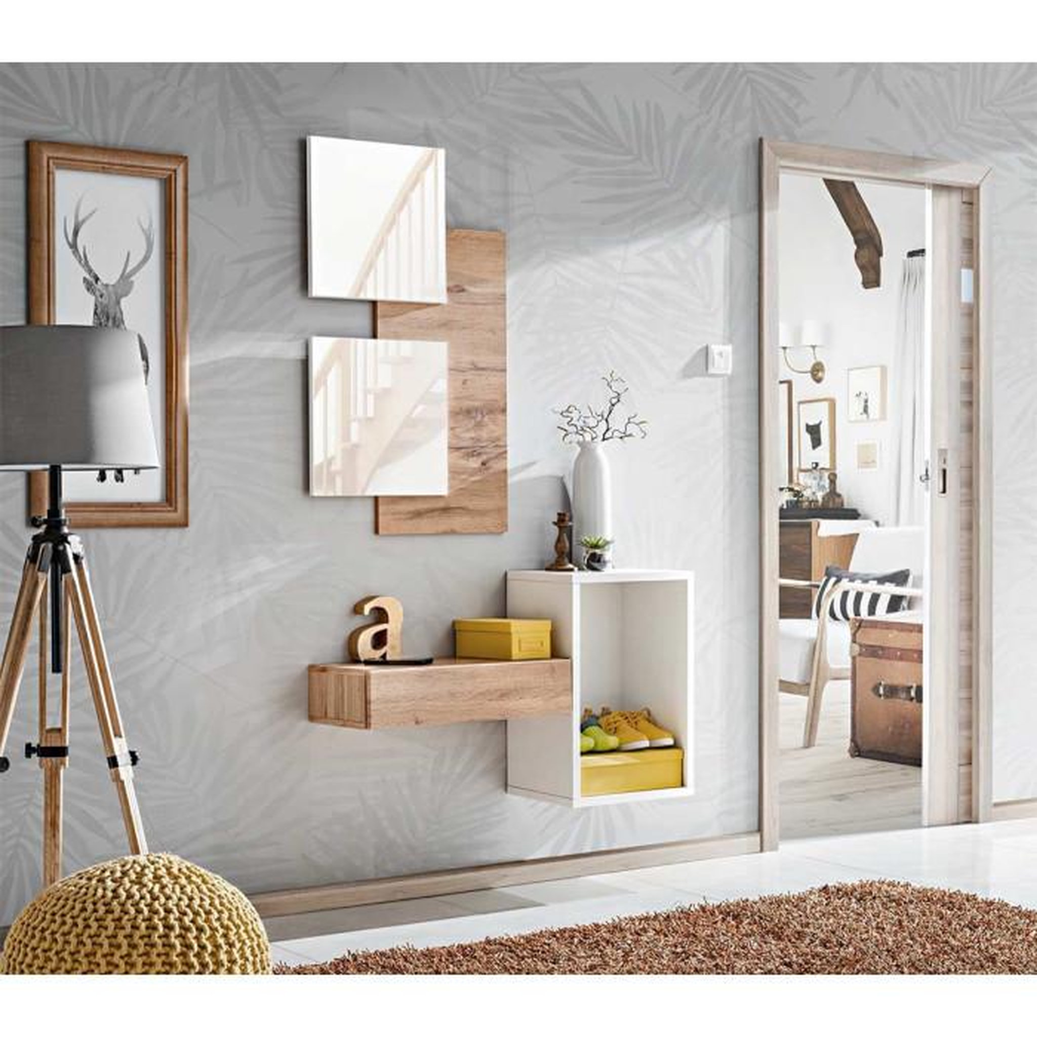 Voir la diapositive 3 : Paris Prix Panneau Mural & 2 Miroirs  Easy  100cm Naturel