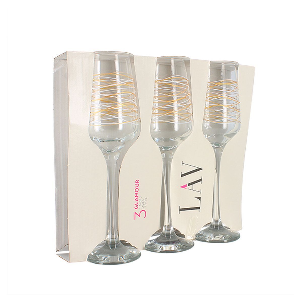 Set 3 flûtes 23cl double filet or et blanc GLAMOUR 