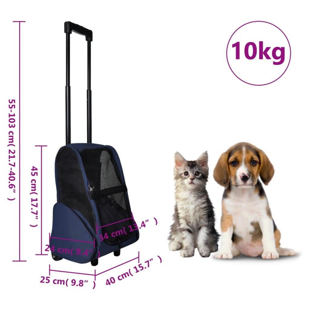 VIDAXL Chariot polyvalent pliable pour animaux de compagnie bleu