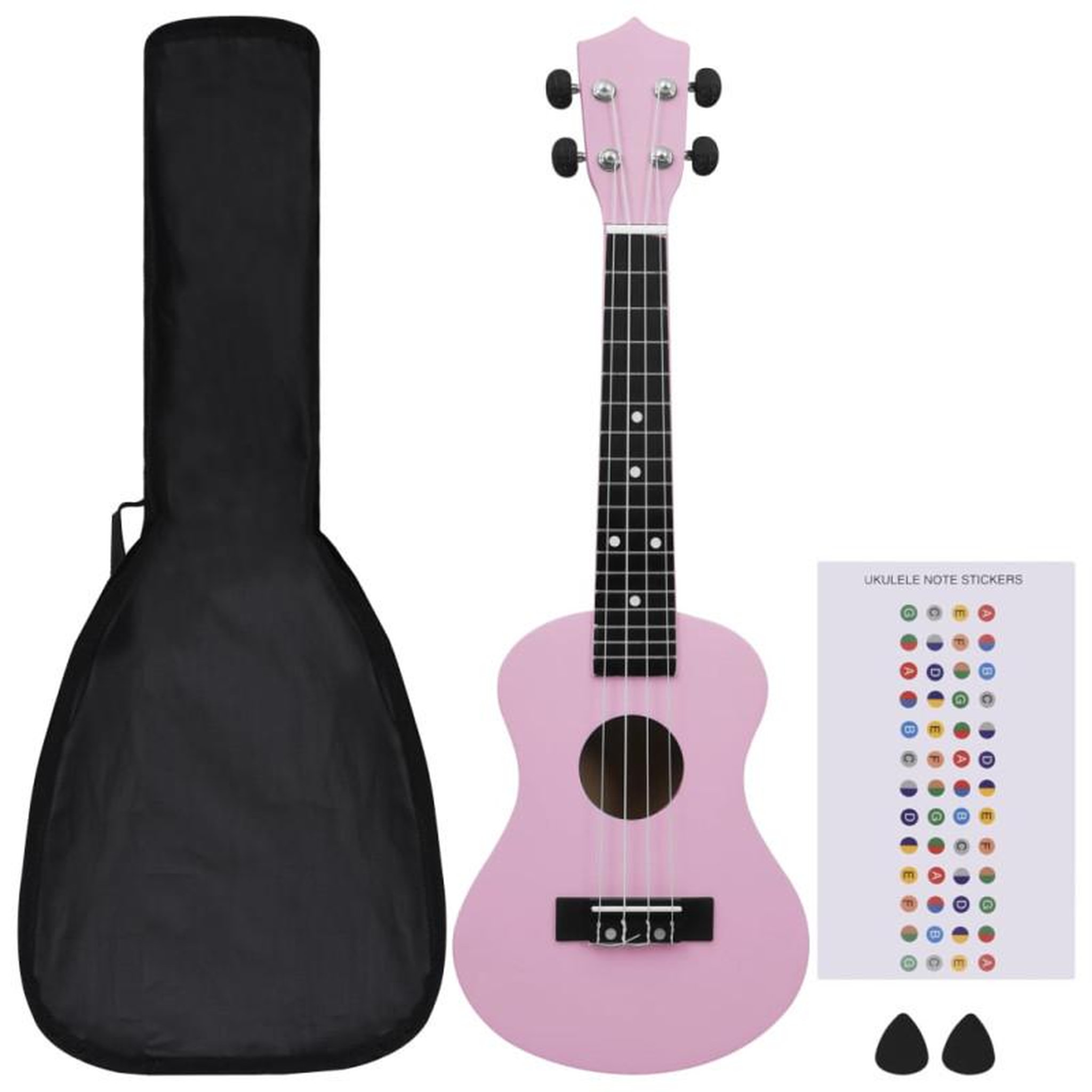 Voir la diapositive 2 : VIDAXL Jeu de ukulélé soprano avec sac pour enfants Rose 23