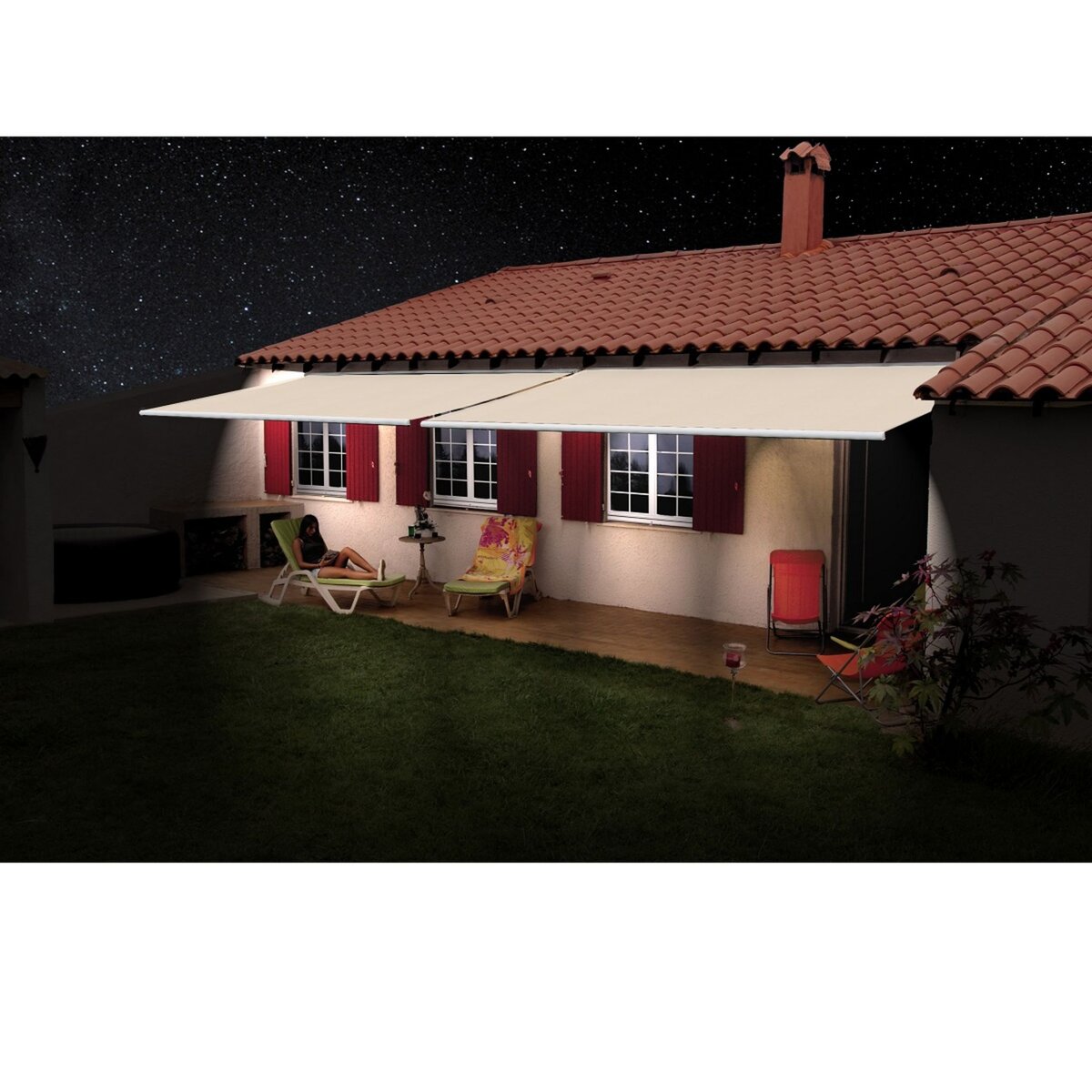INTERSUN Store motorisé 6x3.5m OPTIMA LED toile unie coffre intégral blanc 