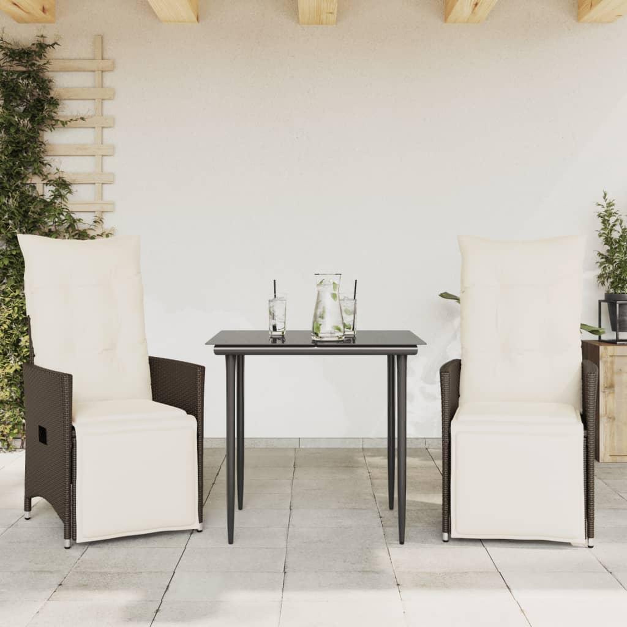 Voir la diapositive 2 : VIDAXL Chaises inclinables de jardin lot de 2 et coussins marron rotin