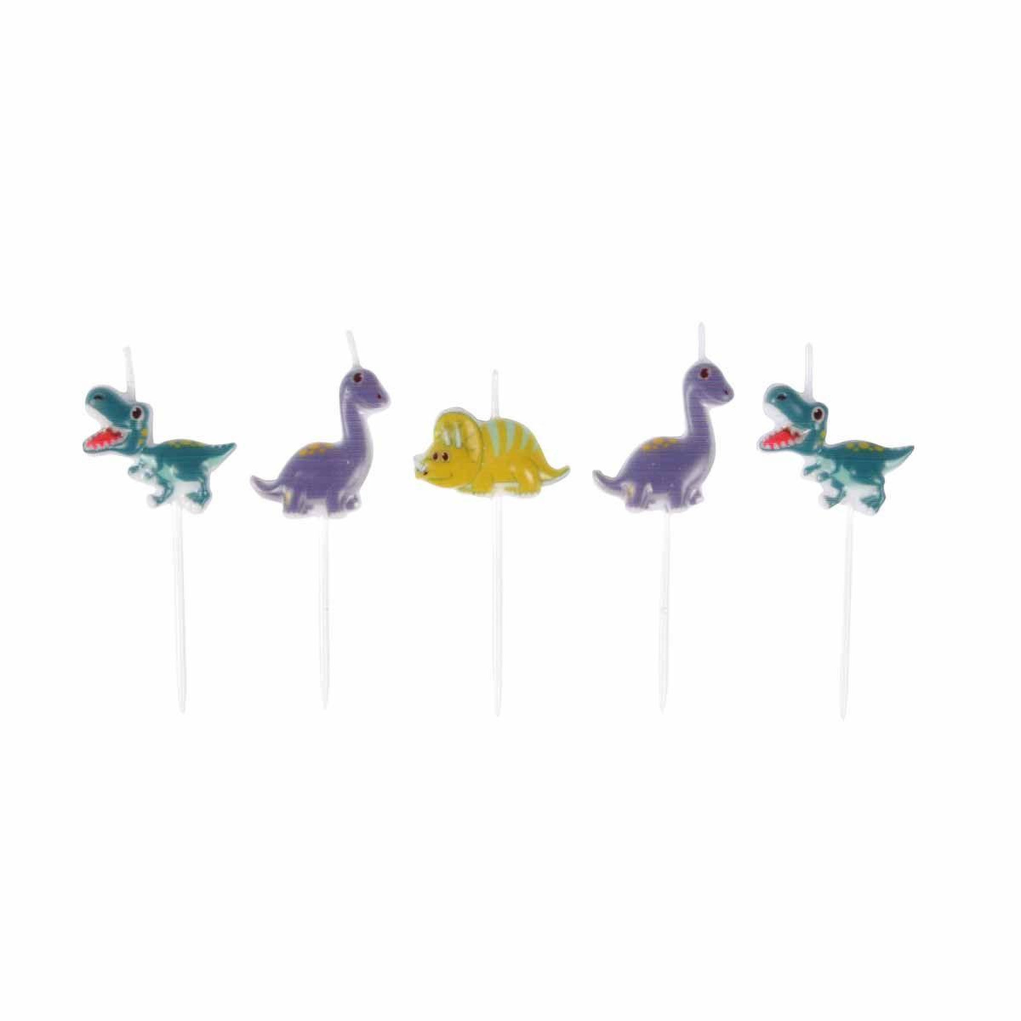 HOMEA Lot de 5 Bougies d'Anniversaire  Happy Dino  Multicolore