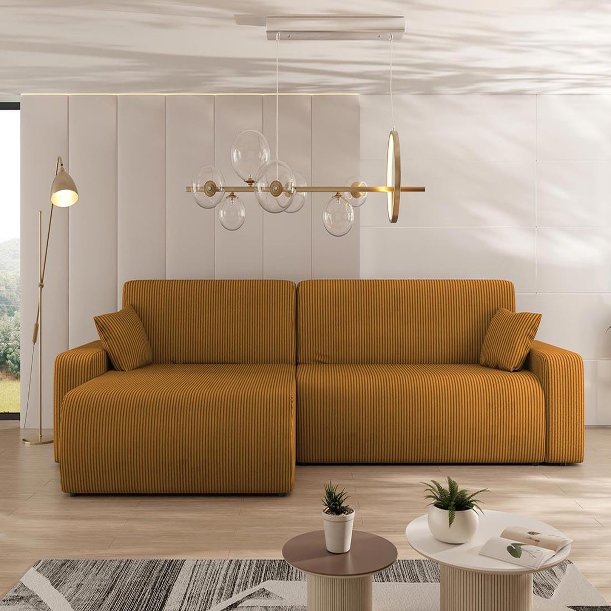 Voir la diapositive 3 : BEST MOBILIER Artemisa - canapé d'angle réversible 5 places convertible avec coffre en velours côtelé