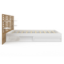 Voir la diapositive 4 : ID MARKET Lit double SAVANA avec tête de lit, chevets, rangements et sommier 140 x 190 cm blanc et façon hêtre