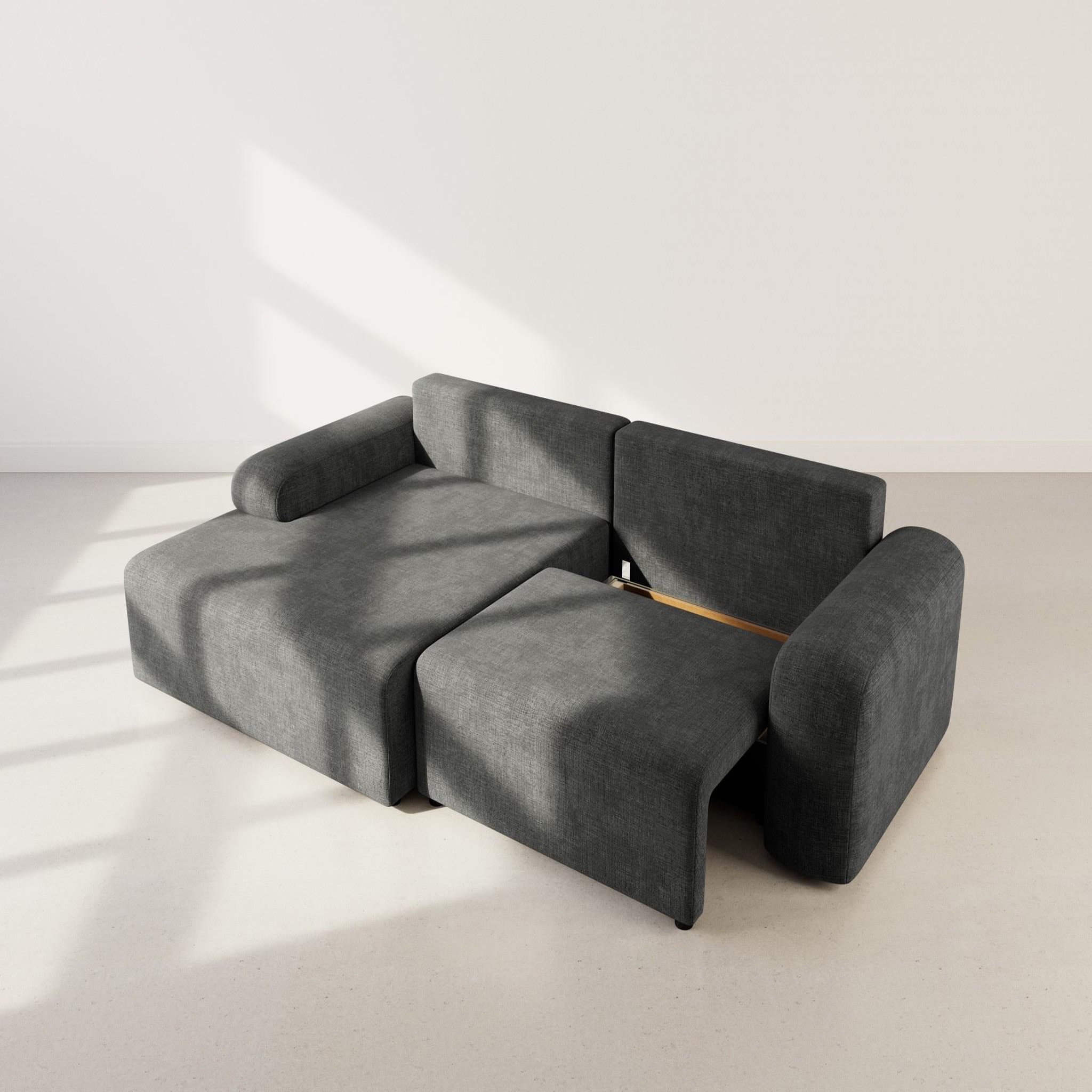 Voir la diapositive 3 : BEST MOBILIER Rebecca - canapé d'angle gauche 4 places convertible avec coffre en velours texturé