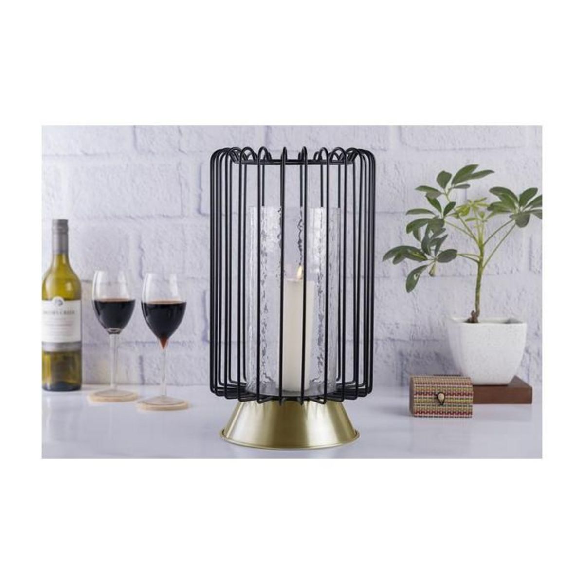 Paris Prix Bougeoir Rond Déco  Malibu  40cm Noir & Or