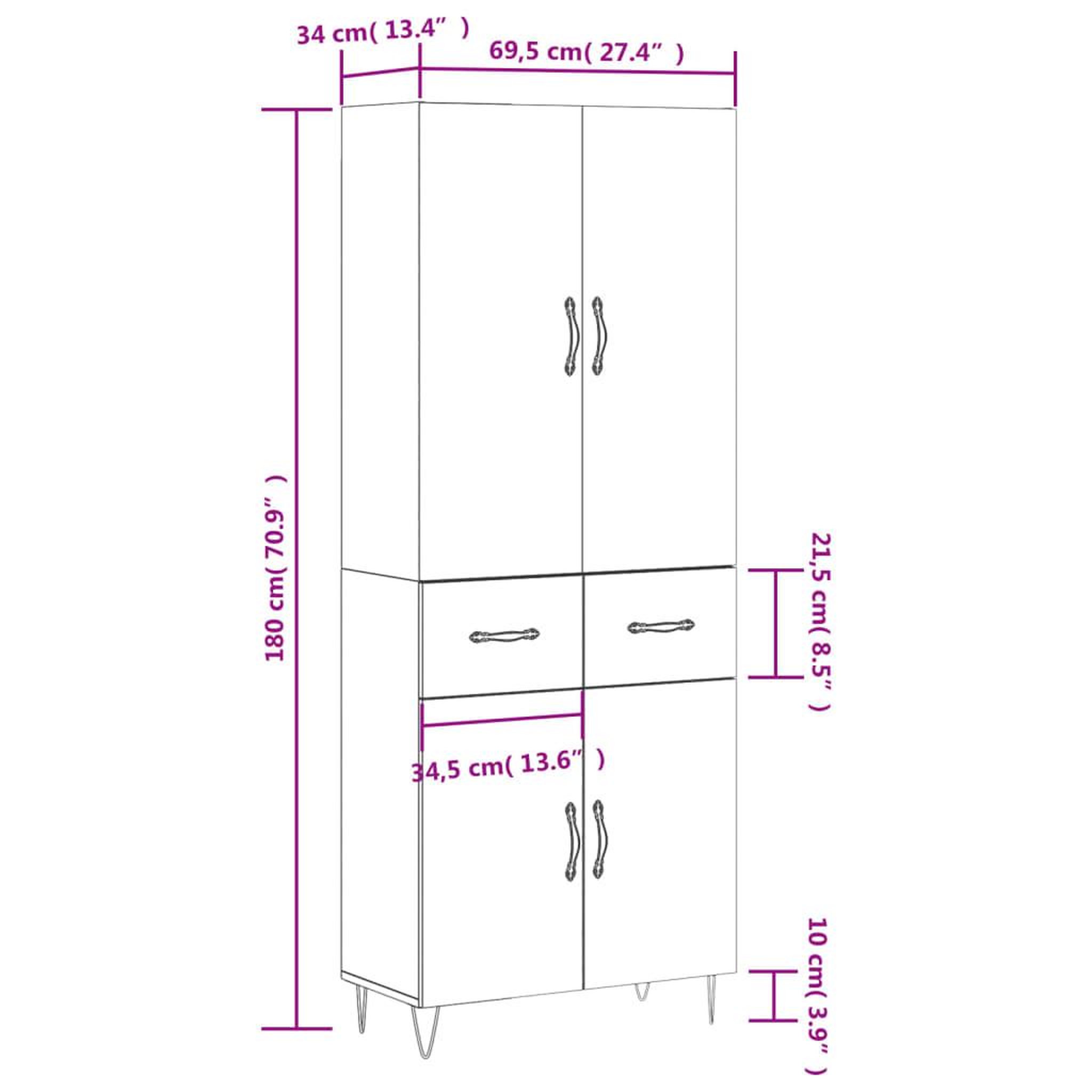 Voir la diapositive 6 : VIDAXL Buffet haut Gris beton 69,5x34x180 cm Bois d'ingenierie