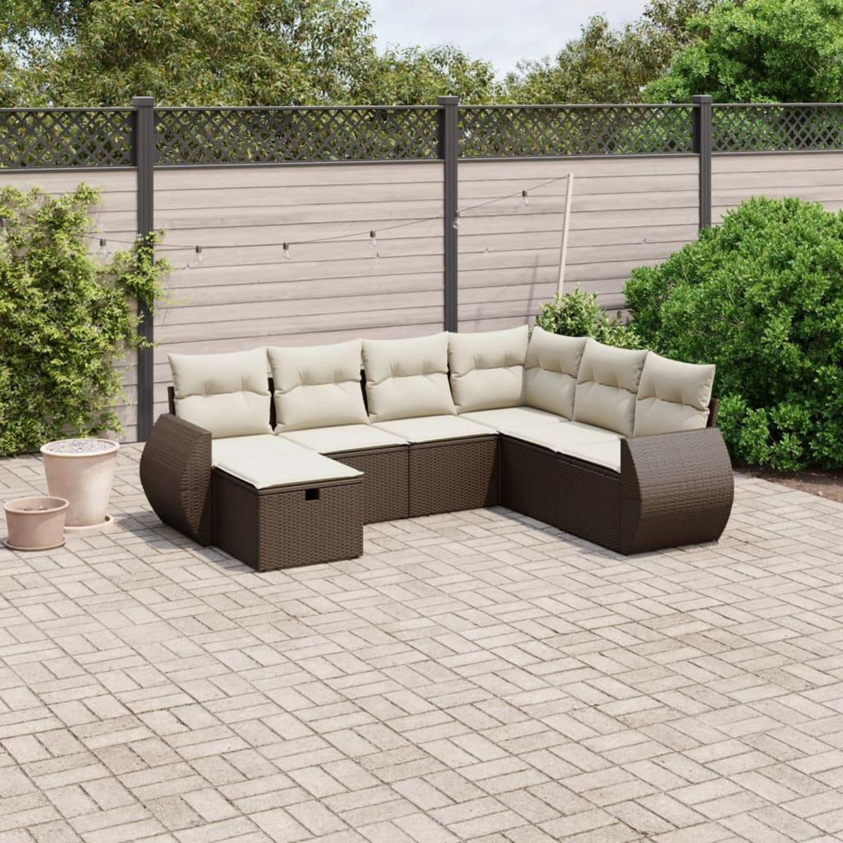 VIDAXL Salon de jardin avec coussins 7 pcs marron resine tressee