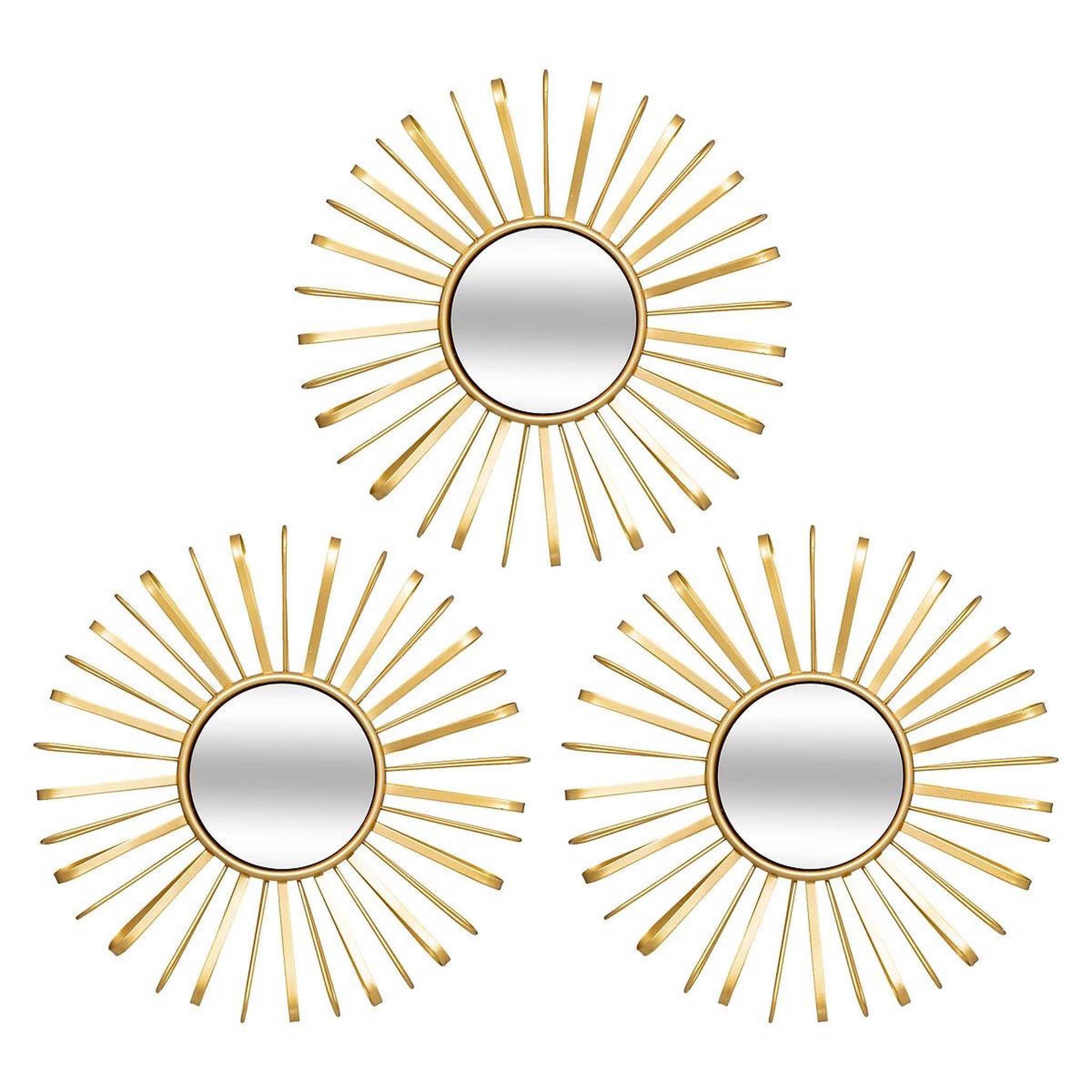 ATMOSPHERA Lot de 3 Miroirs Muraux Soleils  Warren  24cm Doré