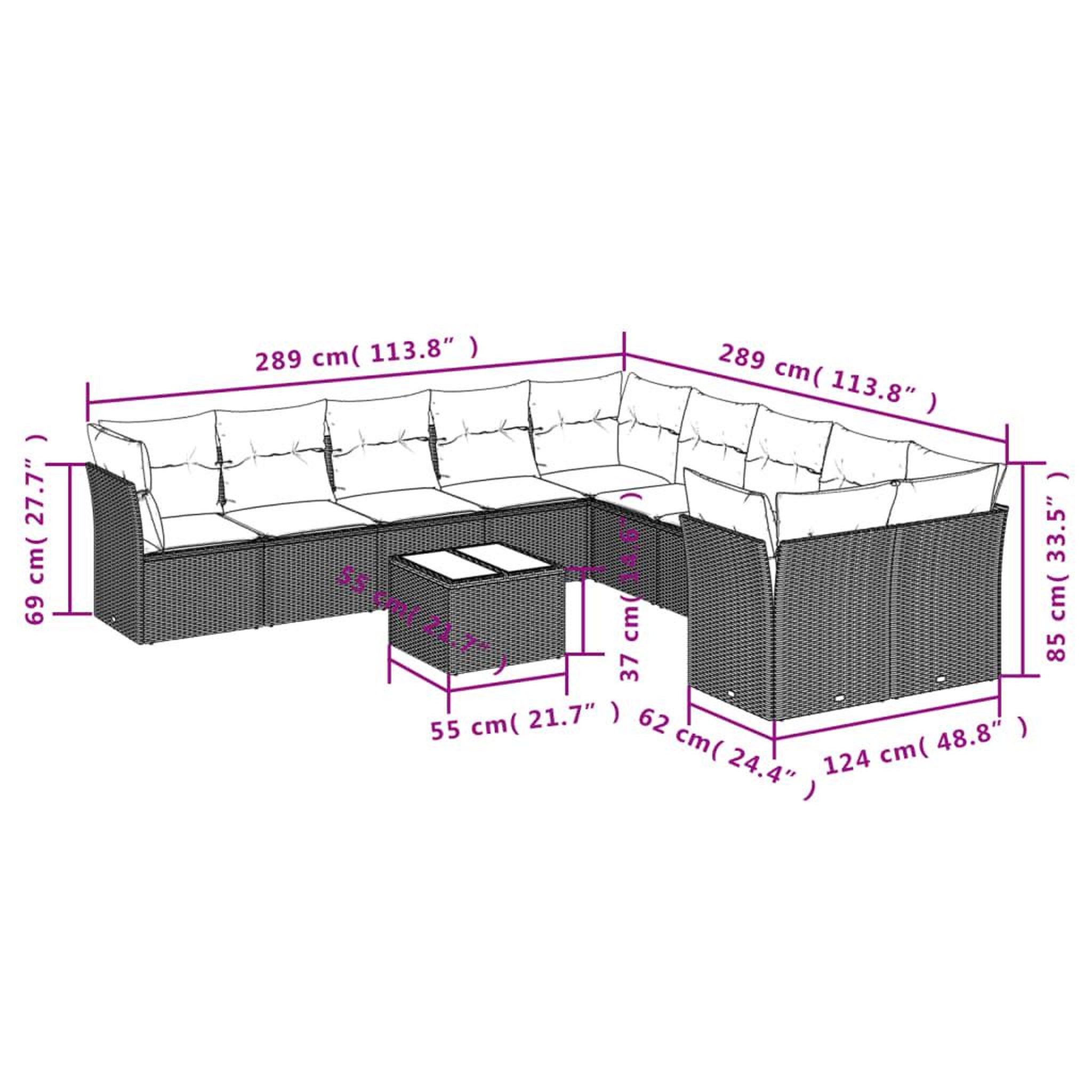 Voir la diapositive 4 : VIDAXL Salon de jardin 11 pcs avec coussins noir resine tressee