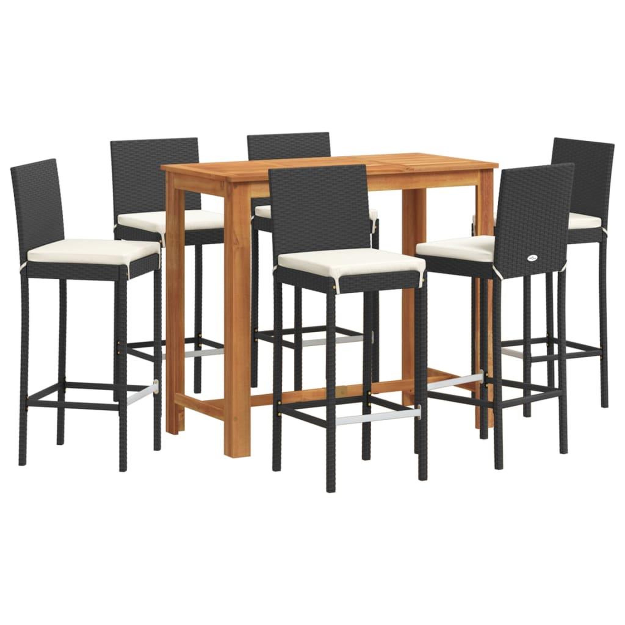 Voir la diapositive 2 : VIDAXL Ensemble de bar de jardin 7 pcs noir bois massif acacia rotin