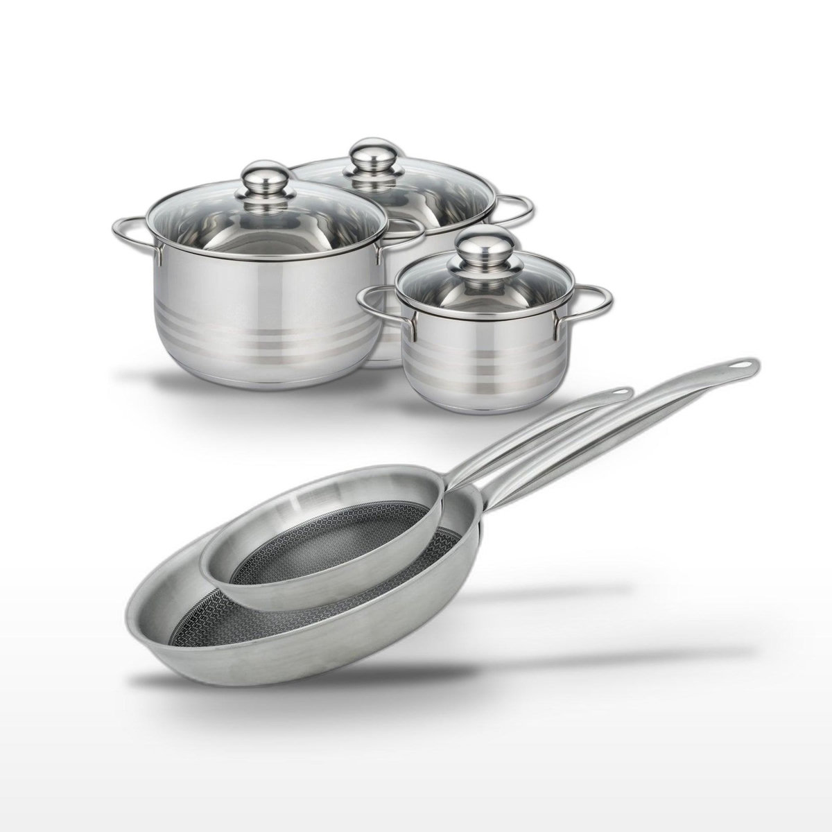 ELO Lot 2 Poêles 24/28cm & 3 Faitouts 16/20/24cm Elo Relief Solution