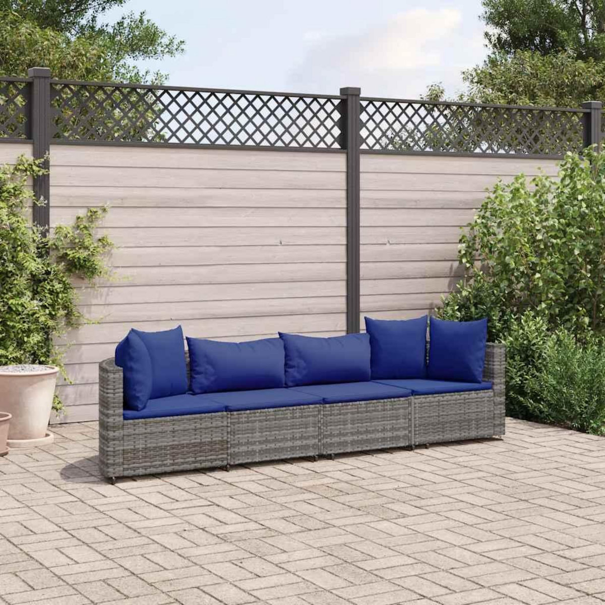 VIDAXL Salon de jardin 4 pcs avec coussins gris resine tressee