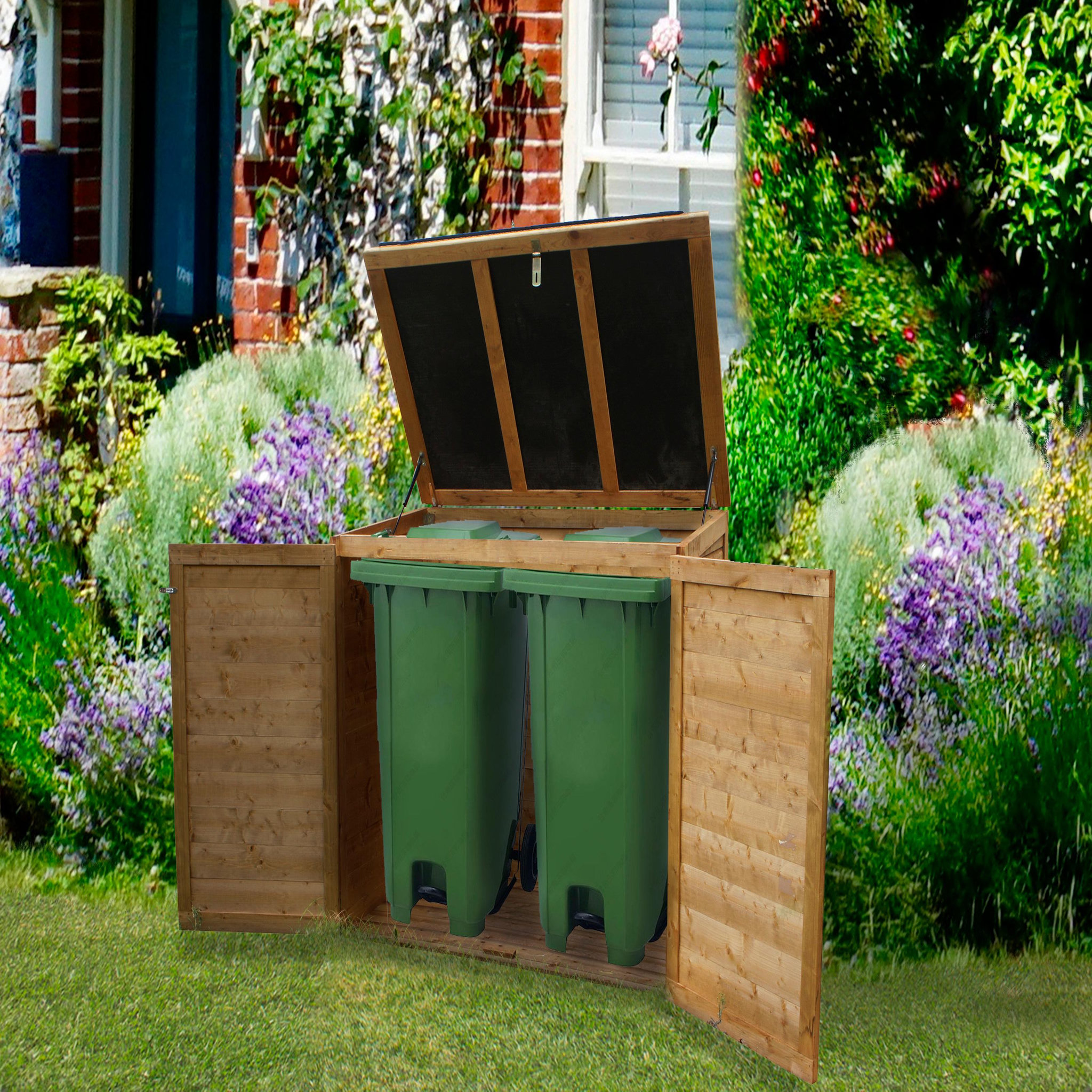 Voir la diapositive 3 : Coffre de rangement jardin bois - 1350L - TROCADERO
