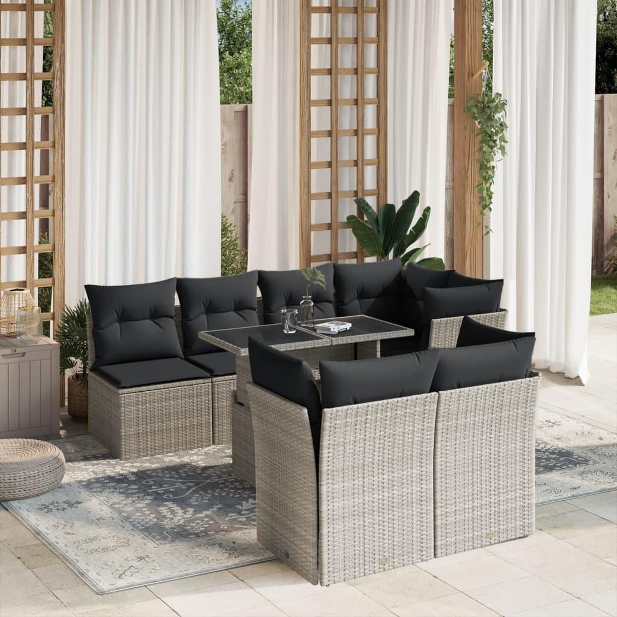 VIDAXL Salon de jardin 8 pcs avec coussins gris clair resine tressee