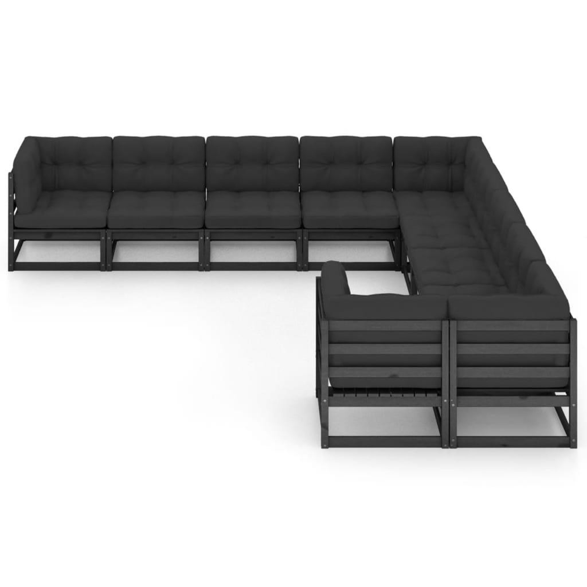Voir la diapositive 2 : VIDAXL Salon de jardin 10 pcs avec coussins Noir Bois de pin massif