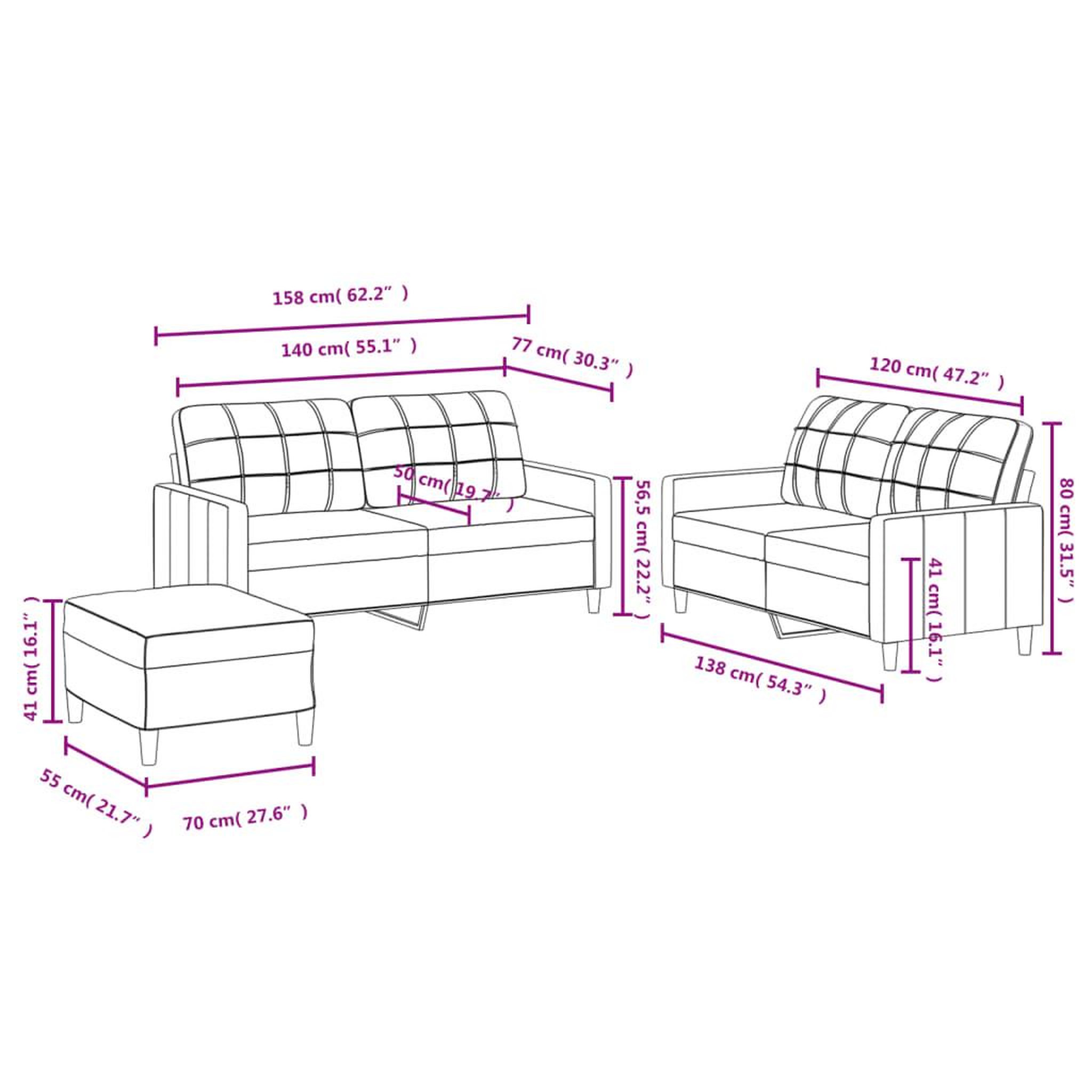 Voir la diapositive 6 : VIDAXL Ensemble de canapes 3 pcs avec coussins Noir Tissu